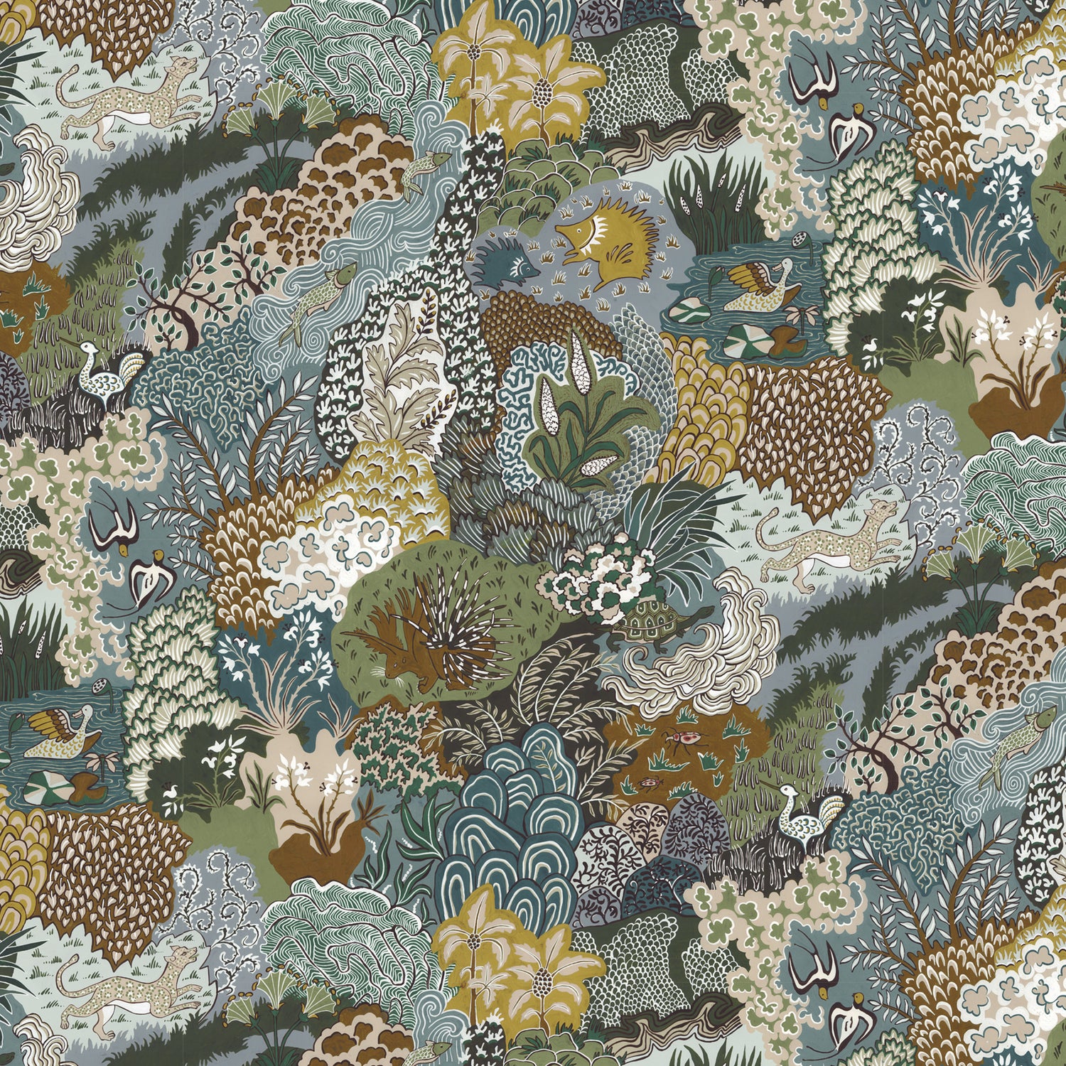 Whimsical Clumps Wallpaper in olive, brown &amp; blue color - pattern number JMW1019.11.0 - by Kravet in the Josephine Munsey Portfolio II collection