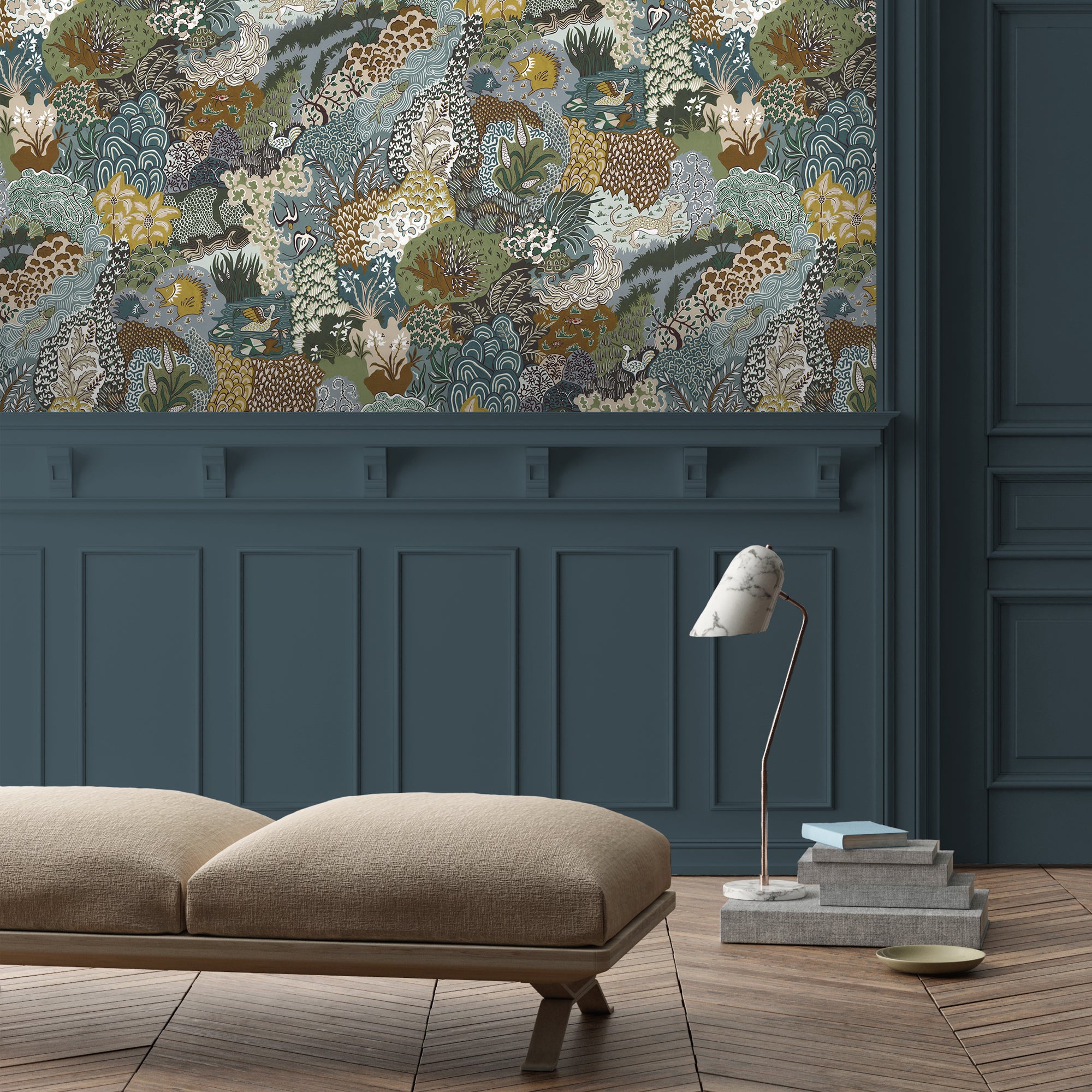 Whimsical Clumps Wallpaper in olive, brown &amp; blue color - pattern number JMW1019.11.0 - by Kravet in the Josephine Munsey Portfolio II collection