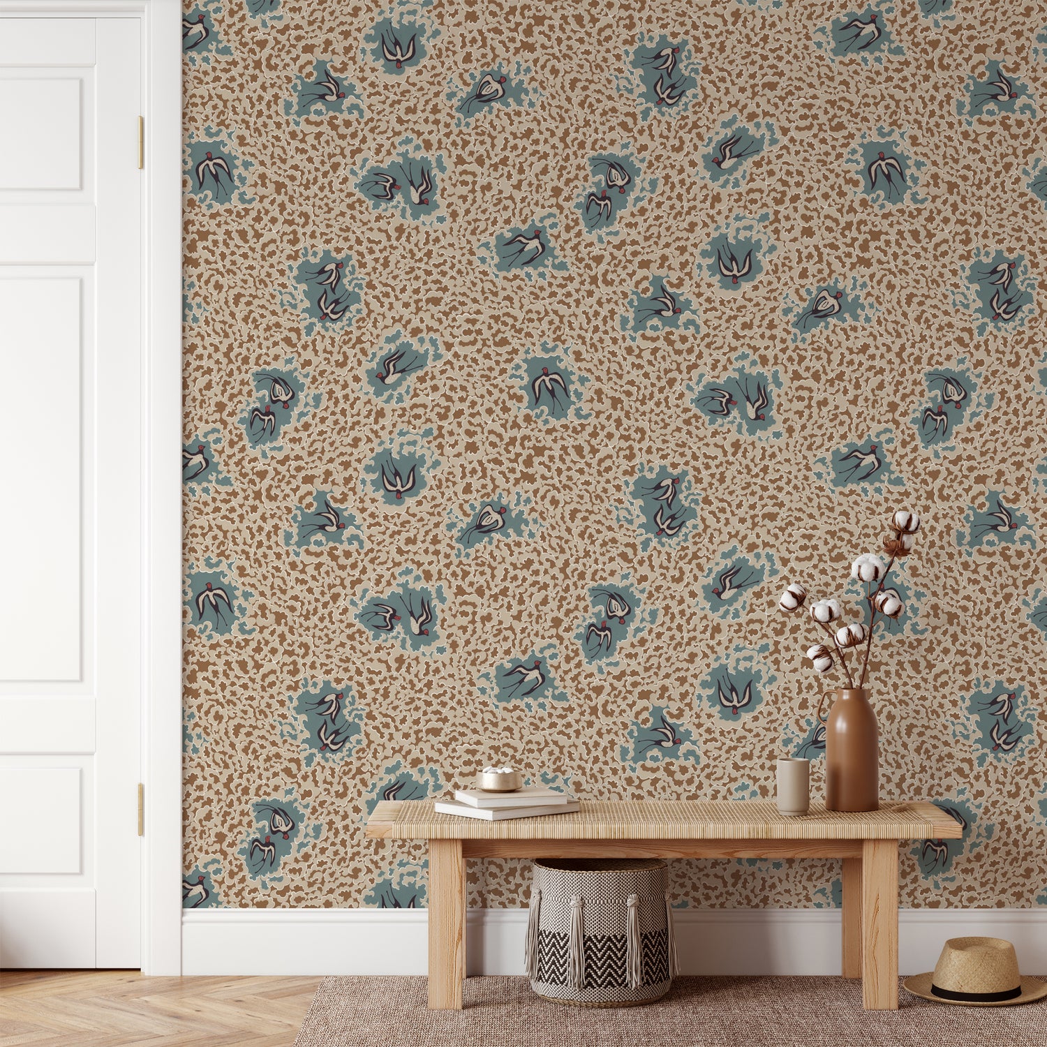 Beas Swallows Wallpaper in alma &amp; osney blue color - pattern number JMW1020.01.0 - by Kravet in the Josephine Munsey Portfolio II collection