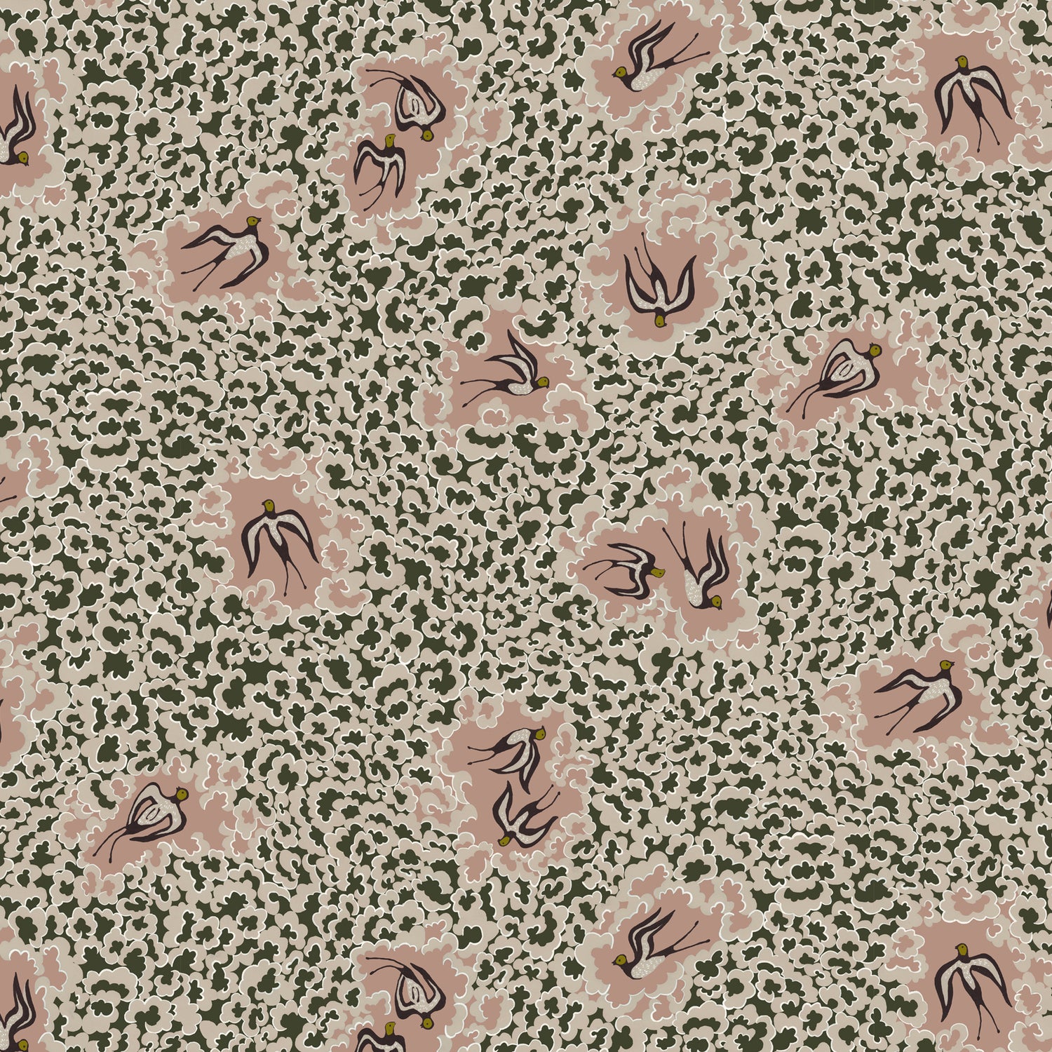 Beas Swallows Wallpaper in chaingate green &amp; ham pink color - pattern number JMW1020.11.0 - by Kravet in the Josephine Munsey Portfolio II collection