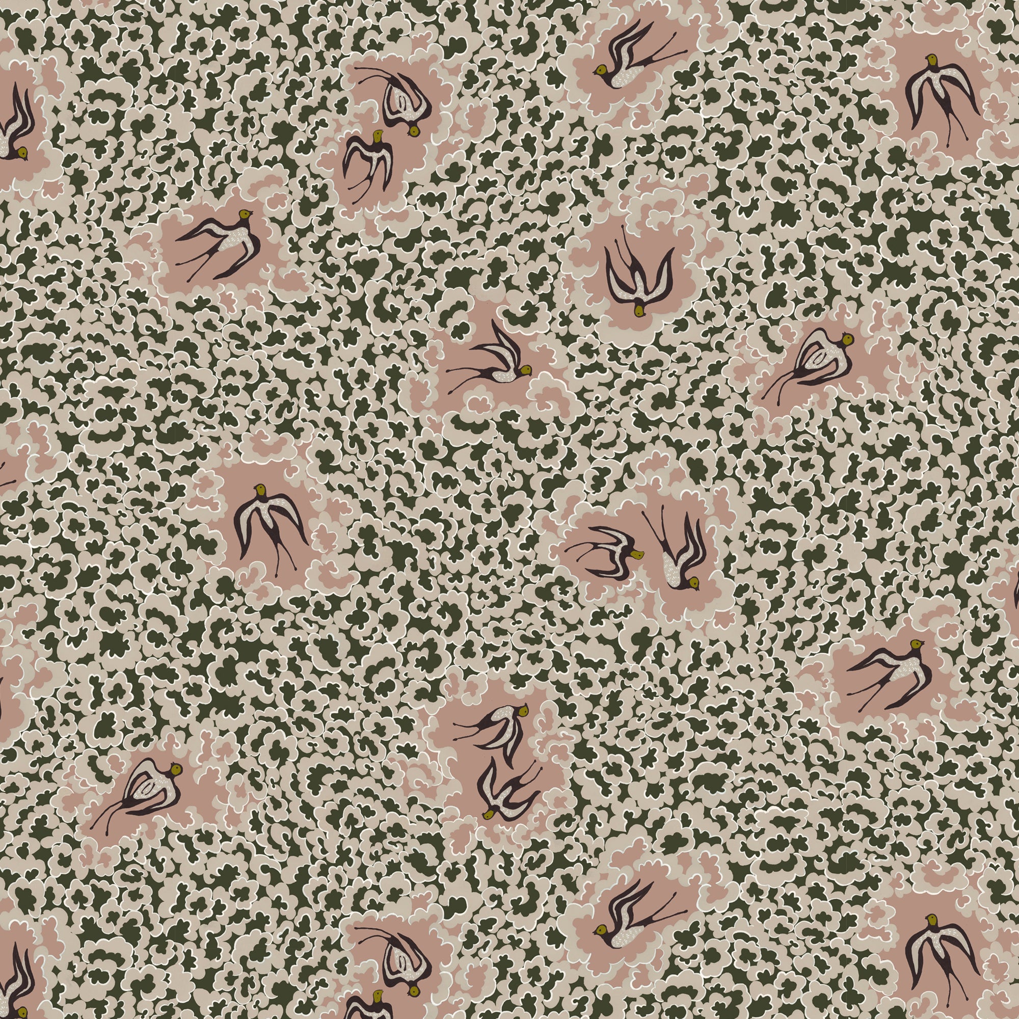 Beas Swallows Wallpaper in chaingate green &amp; ham pink color - pattern number JMW1020.11.0 - by Kravet in the Josephine Munsey Portfolio II collection