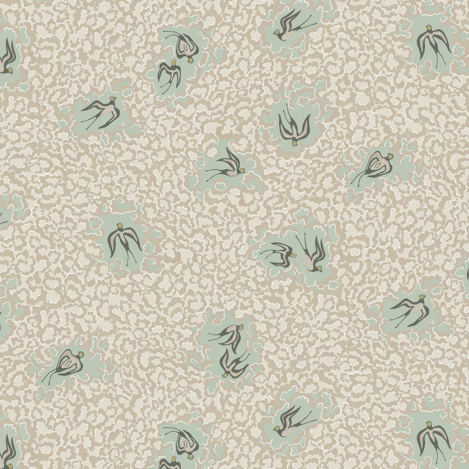 Beas Swallows Wallpaper in cliffwell stone &amp; radmoor blue color - pattern number JMW1020.21.0 - by Kravet in the Josephine Munsey Portfolio II collection