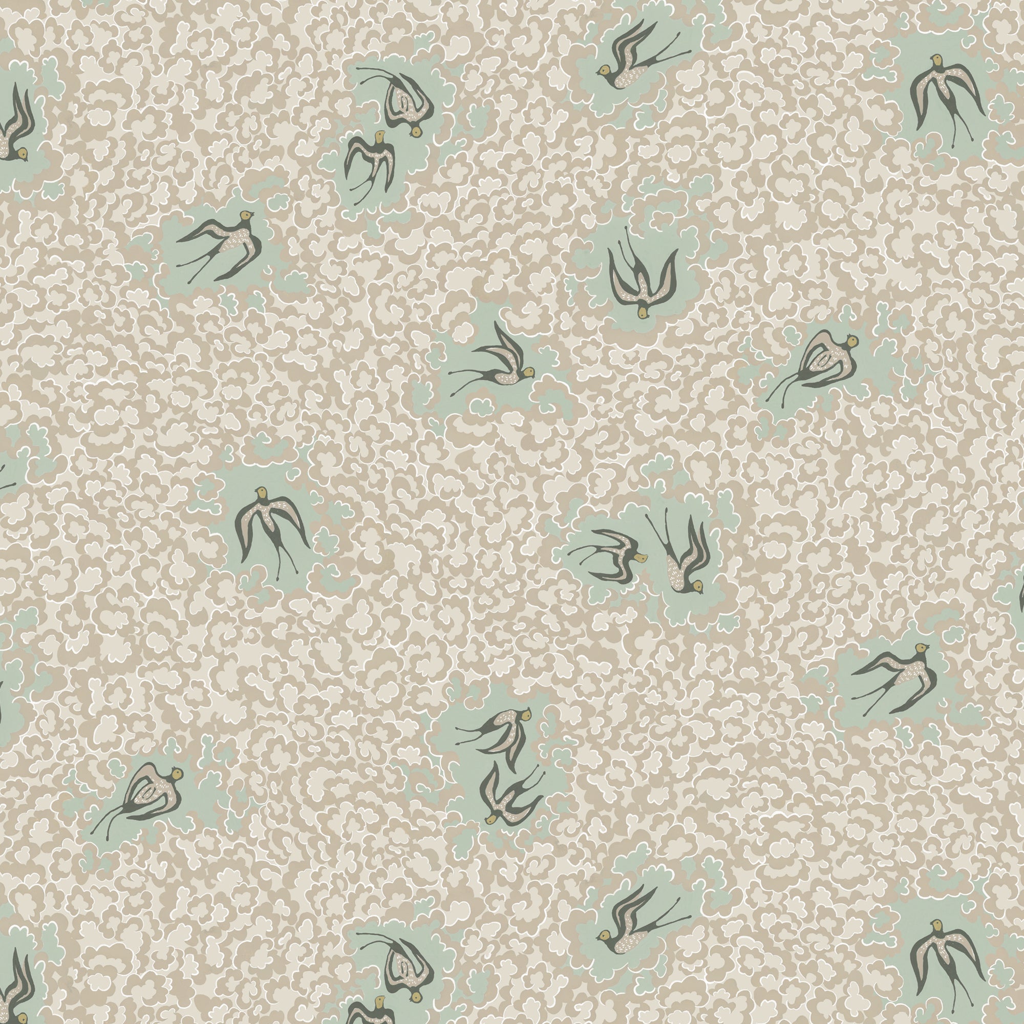 Beas Swallows Wallpaper in cliffwell stone &amp; radmoor blue color - pattern number JMW1020.21.0 - by Kravet in the Josephine Munsey Portfolio II collection