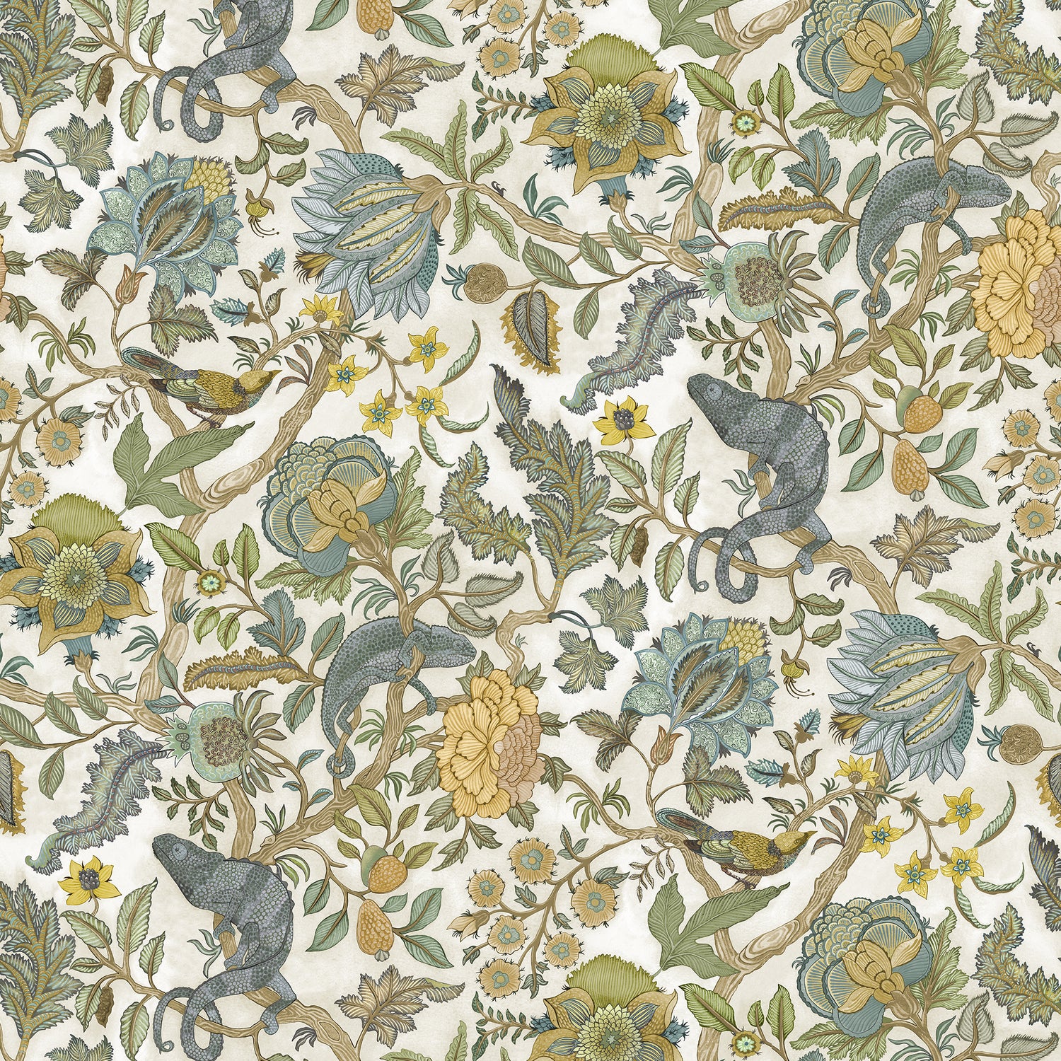 Chameleon Trail Wallpaper in lemon and light blue color - pattern number JMW1022.01.0 - by Kravet in the Josephine Munsey Portfolio II collection