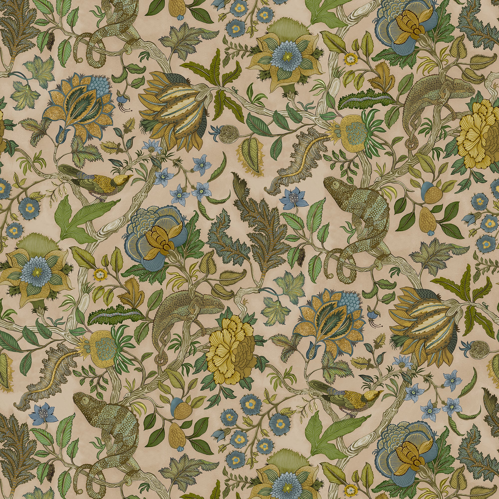Chameleon Trail Wallpaper in plaster pink, ochre and blue color - pattern number JMW1022.11.0 - by Kravet in the Josephine Munsey Portfolio II collection