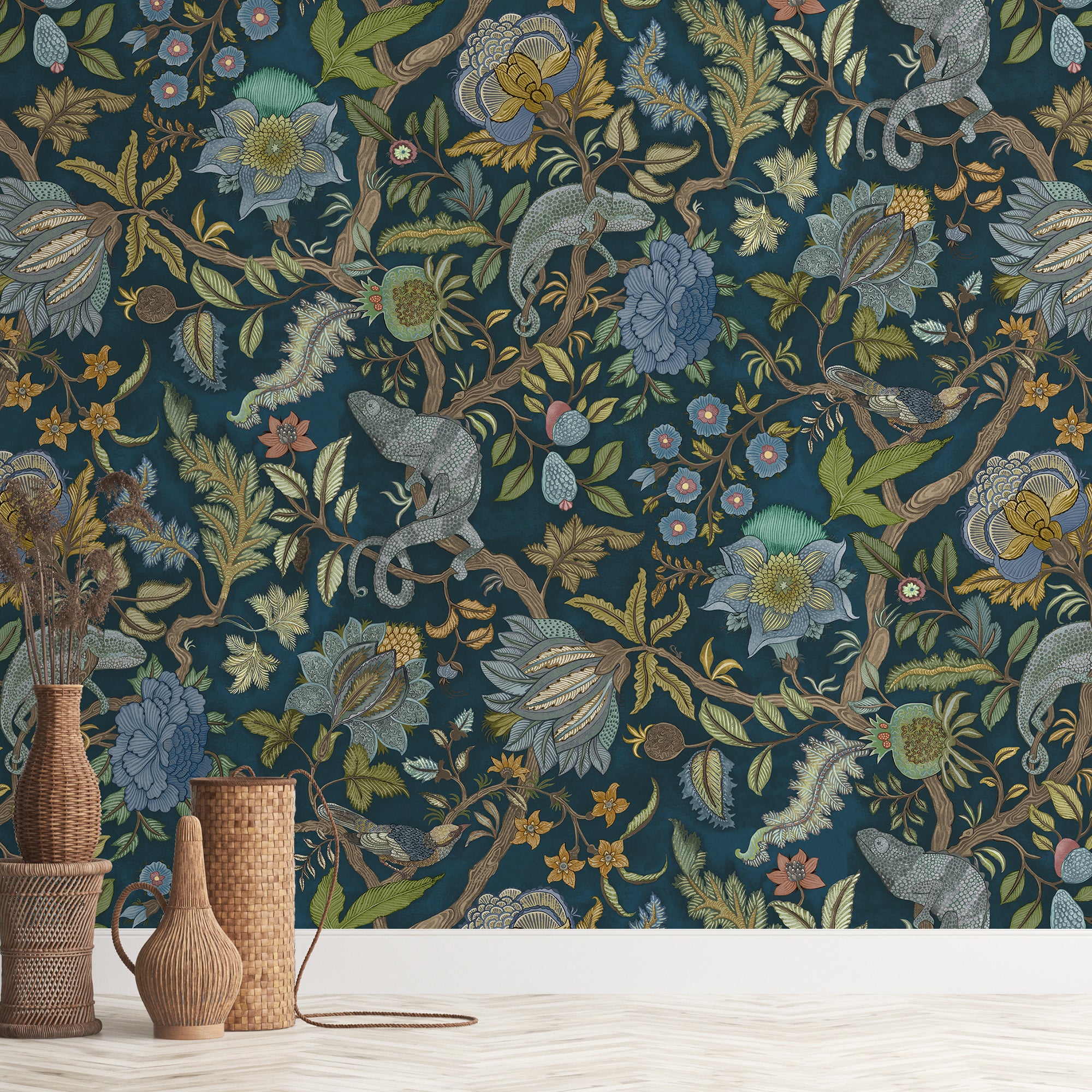 Chameleon Trail Wallpaper in bright blues and green color - pattern number JMW1022.61.0 - by Kravet in the Josephine Munsey Portfolio II collection