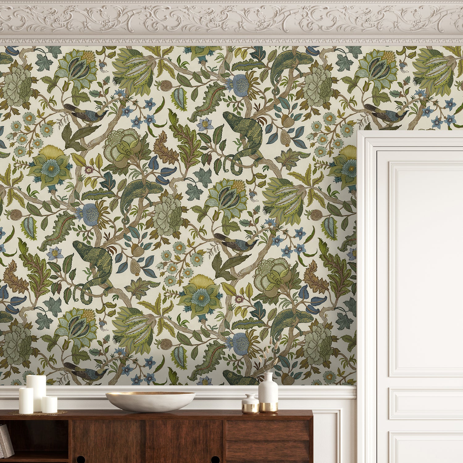 Chameleon Trail Wallpaper in sage and green color - pattern number JMW1022.71.0 - by Kravet in the Josephine Munsey Portfolio II collection