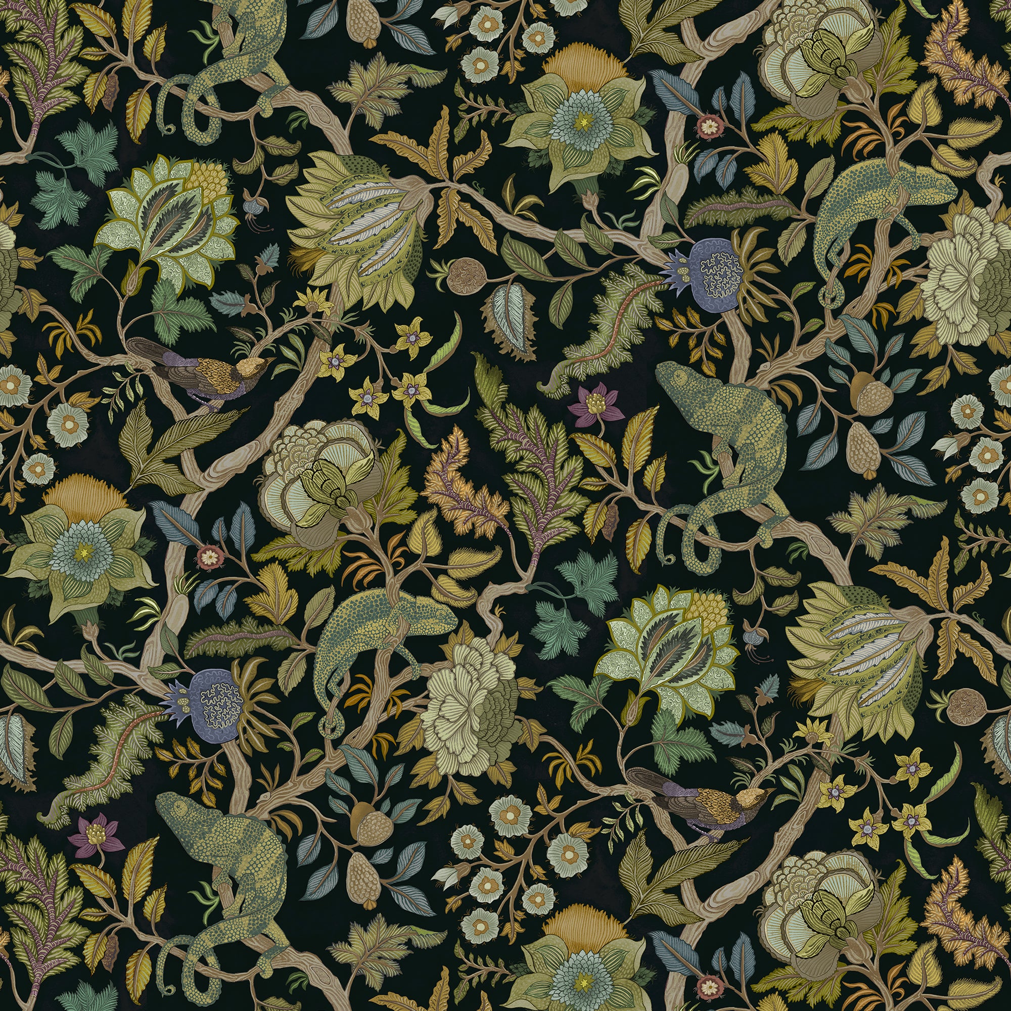 Chameleon Trail Wallpaper in black and green color - pattern number JMW1022.81.0 - by Kravet in the Josephine Munsey Portfolio II collection