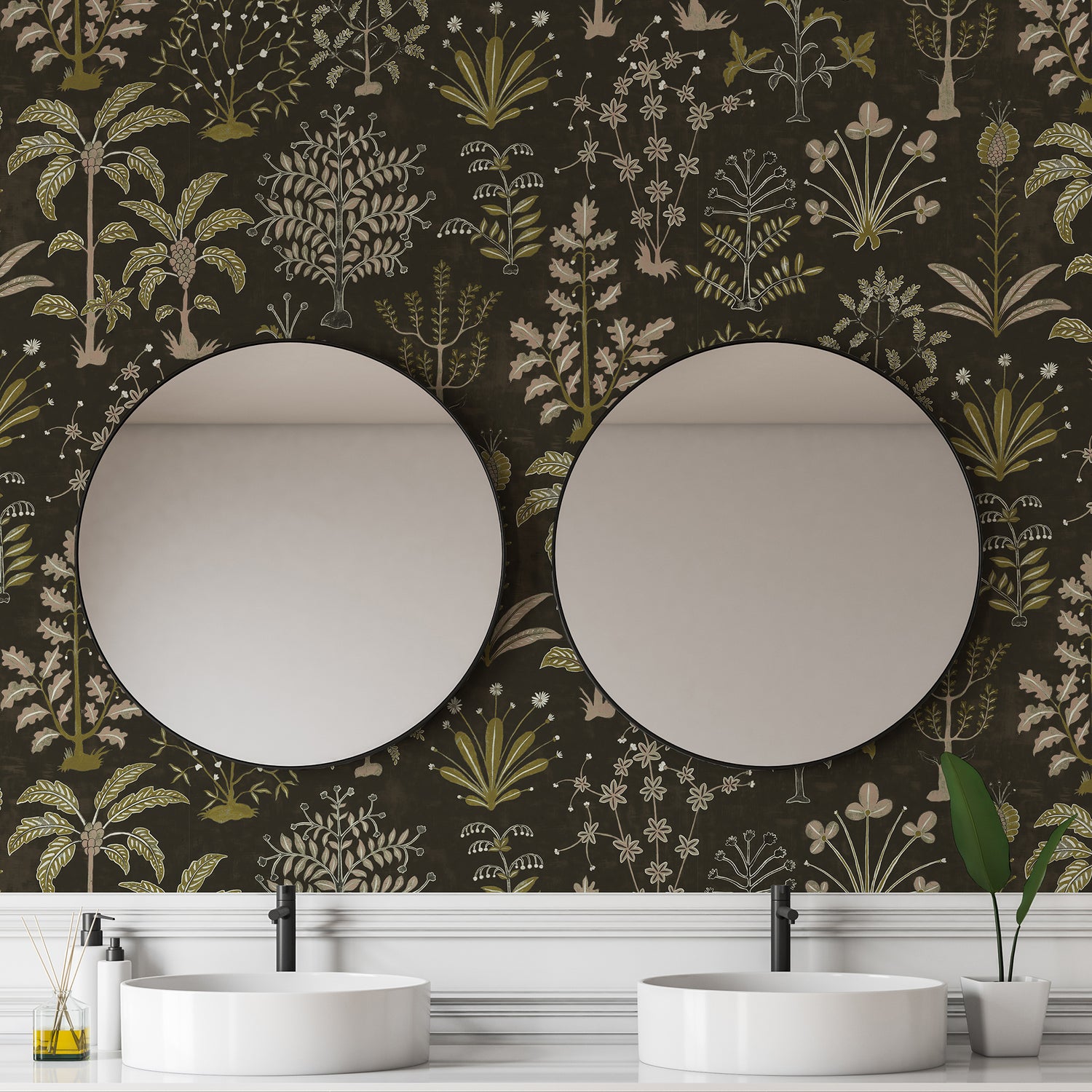 Cynthia Wallpaper in black and olive color - pattern number JMW1023.31.0 - by Kravet in the Josephine Munsey Portfolio II collection