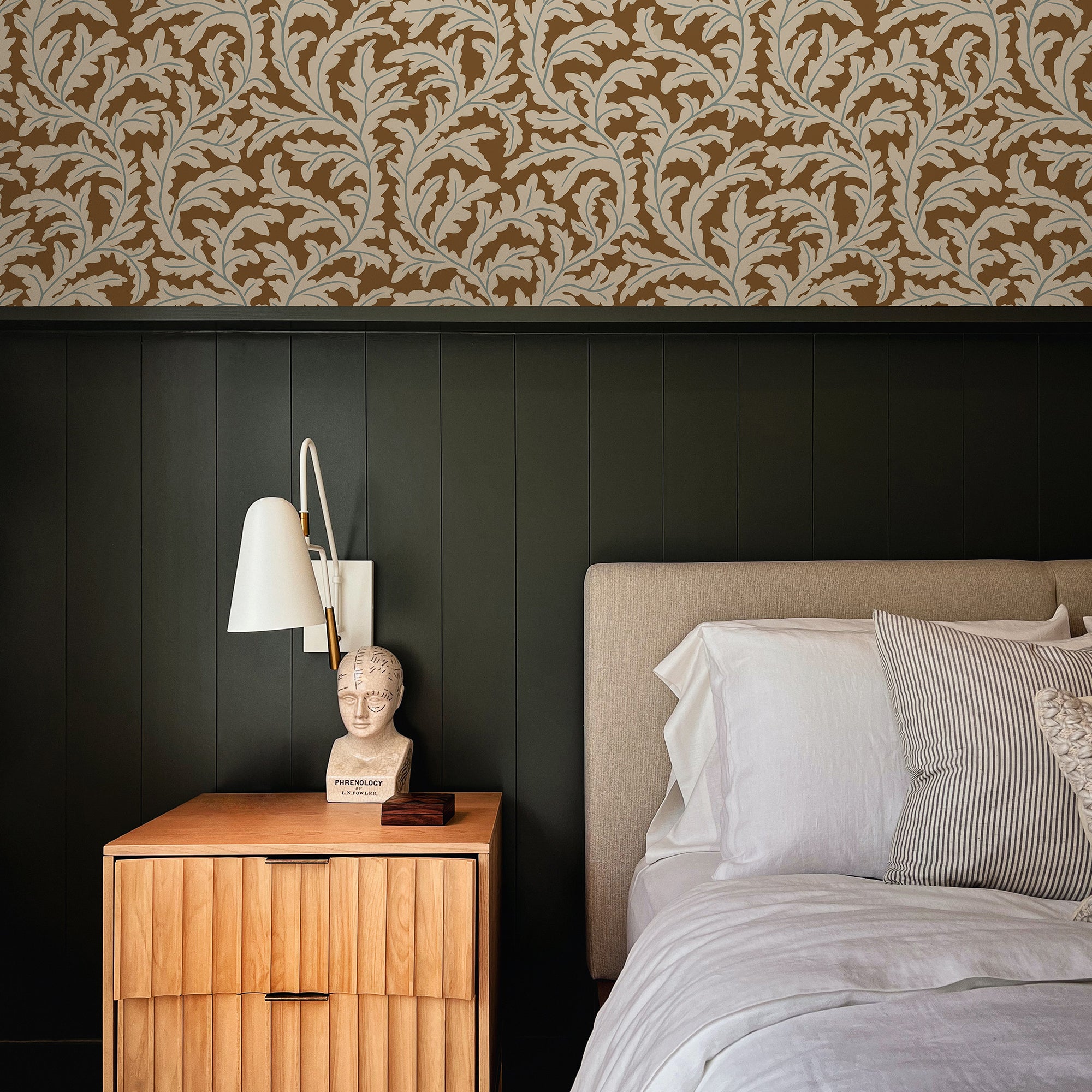 Frond Ogee Wallpaper in sepia color - pattern number JMW1025.11.0 - by Kravet in the Josephine Munsey Maitland collection