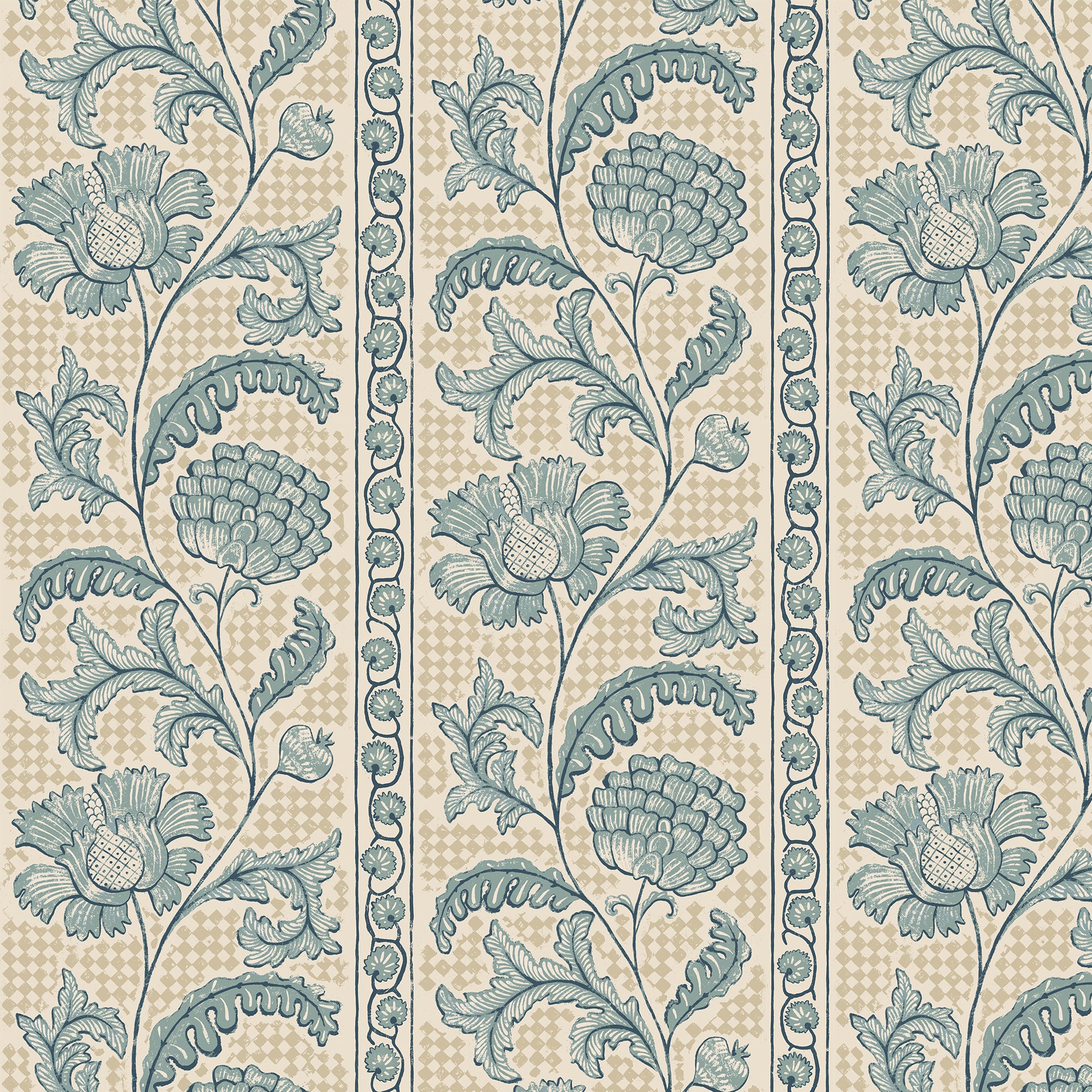 Floral Check Wallpaper in maitland green and cotswold white color - pattern number JMW1028.01.0 - by Kravet in the Josephine Munsey Maitland collection
