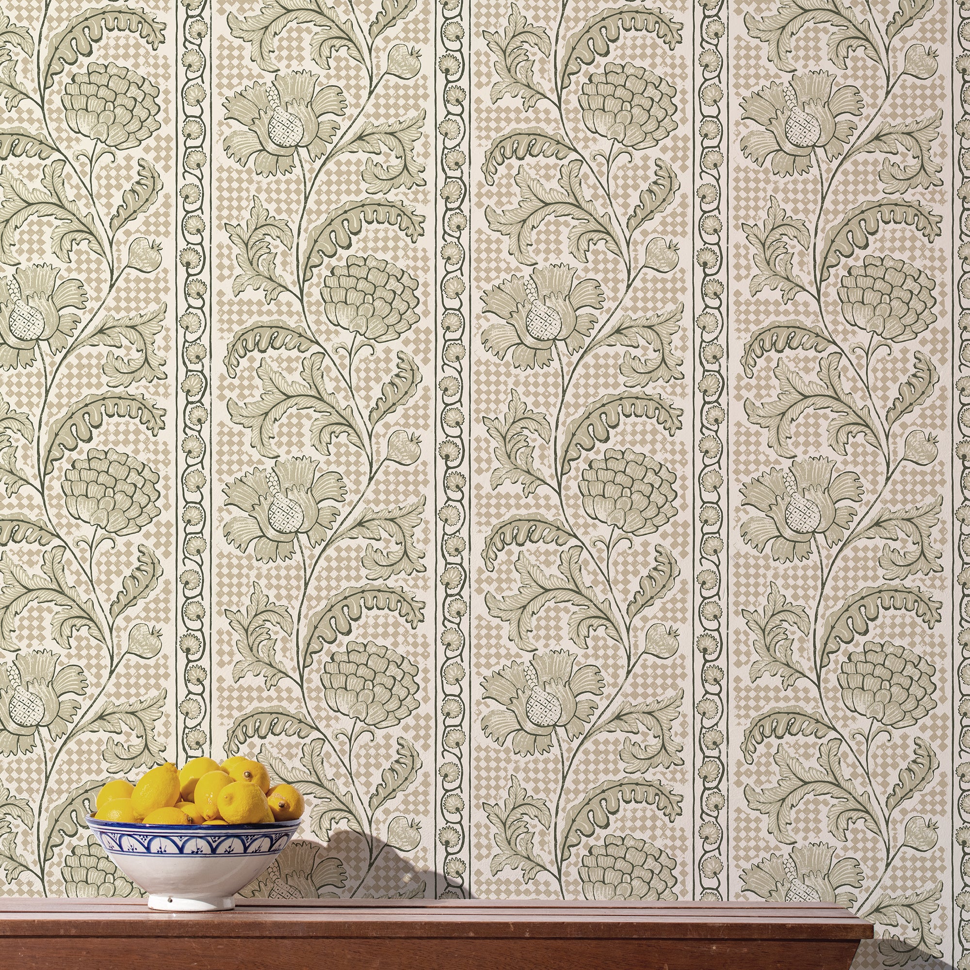 Floral Check Wallpaper in osney blue and salt ridge color - pattern number JMW1028.11.0 - by Kravet in the Josephine Munsey Maitland collection
