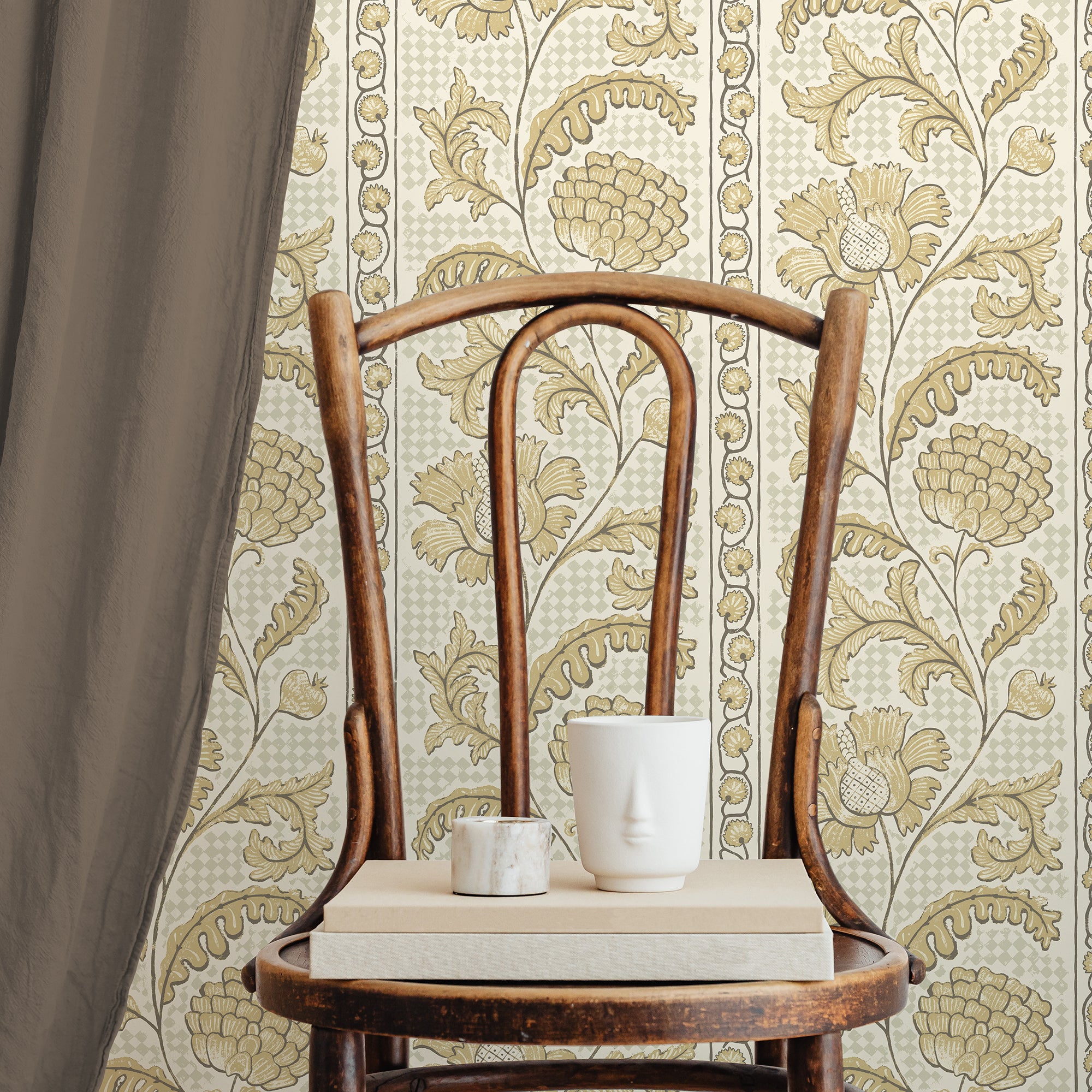 Floral Check Wallpaper in lemon and salt ridge color - pattern number JMW1028.31.0 - by Kravet in the Josephine Munsey Maitland collection