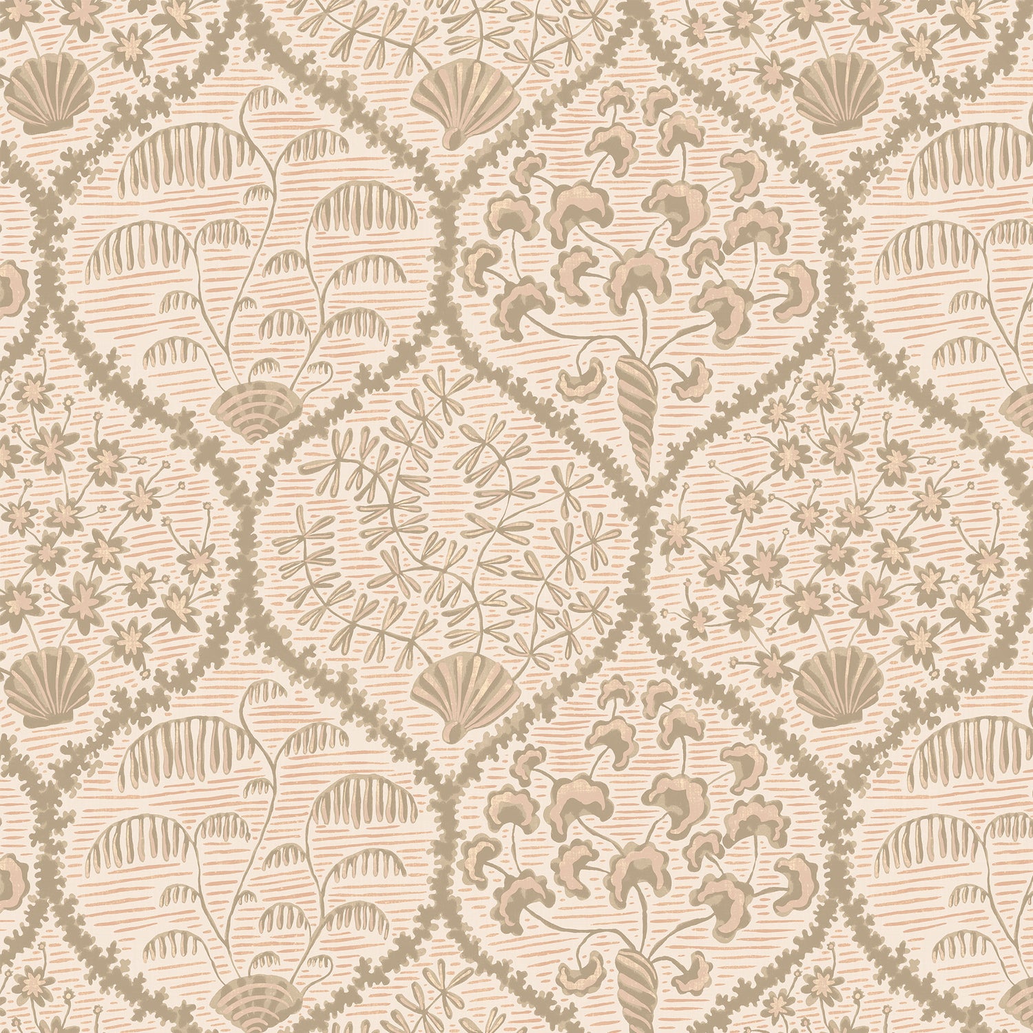 Sowerby Wallpaper in coral and stepping stone color - pattern number JMW1029.31.0 - by Kravet in the Josephine Munsey Maitland collection