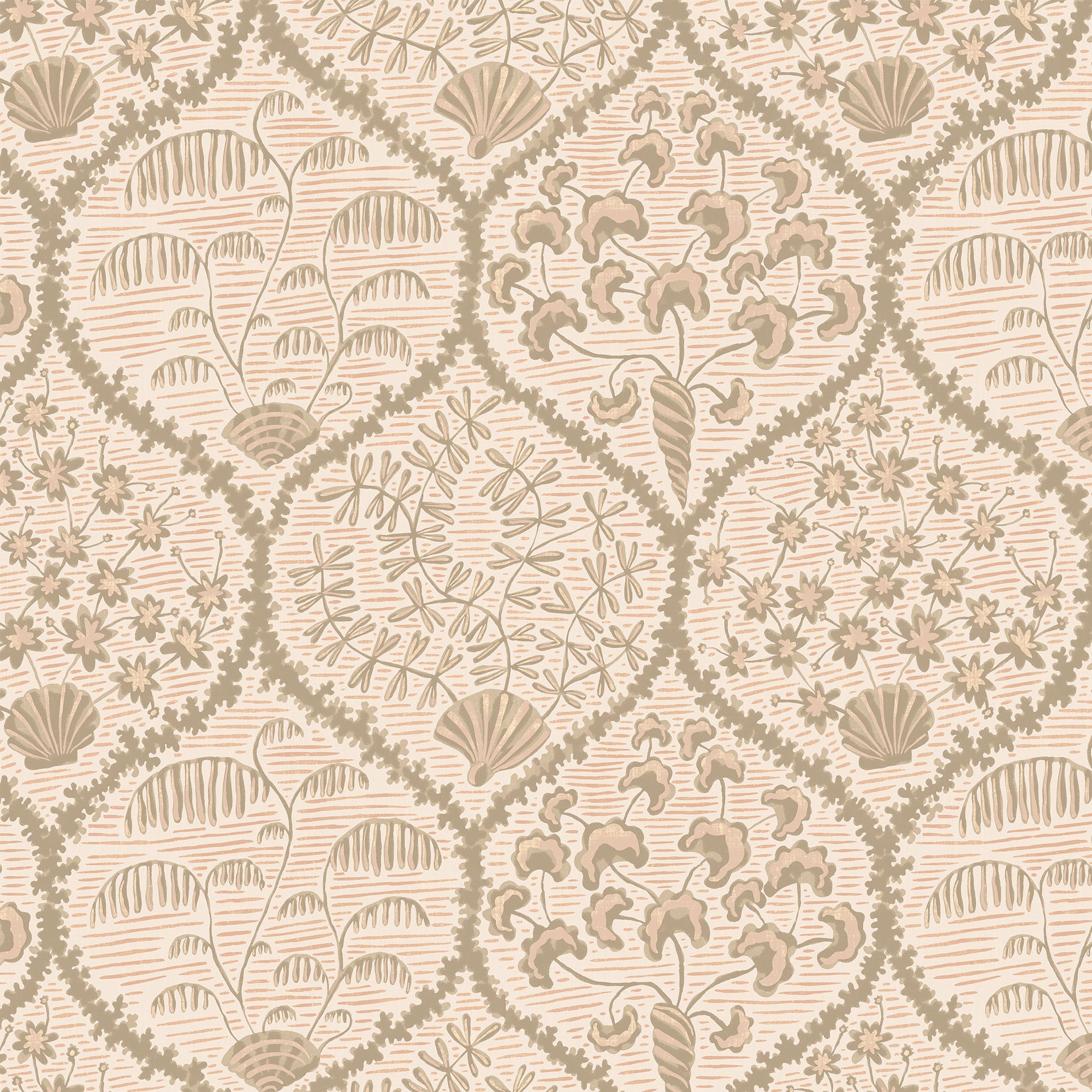 Sowerby Wallpaper in coral and stepping stone color - pattern number JMW1029.31.0 - by Kravet in the Josephine Munsey Maitland collection