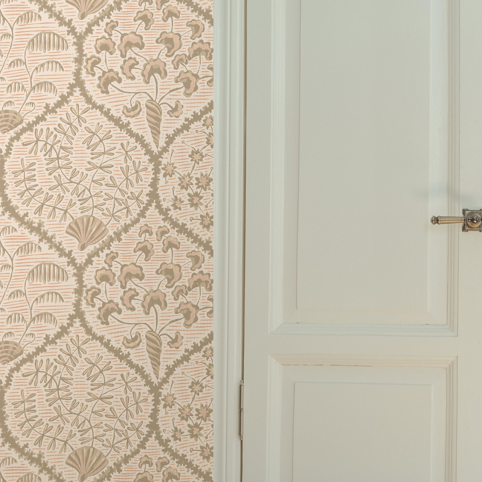 Sowerby Wallpaper in coral and stepping stone color - pattern number JMW1029.31.0 - by Kravet in the Josephine Munsey Maitland collection