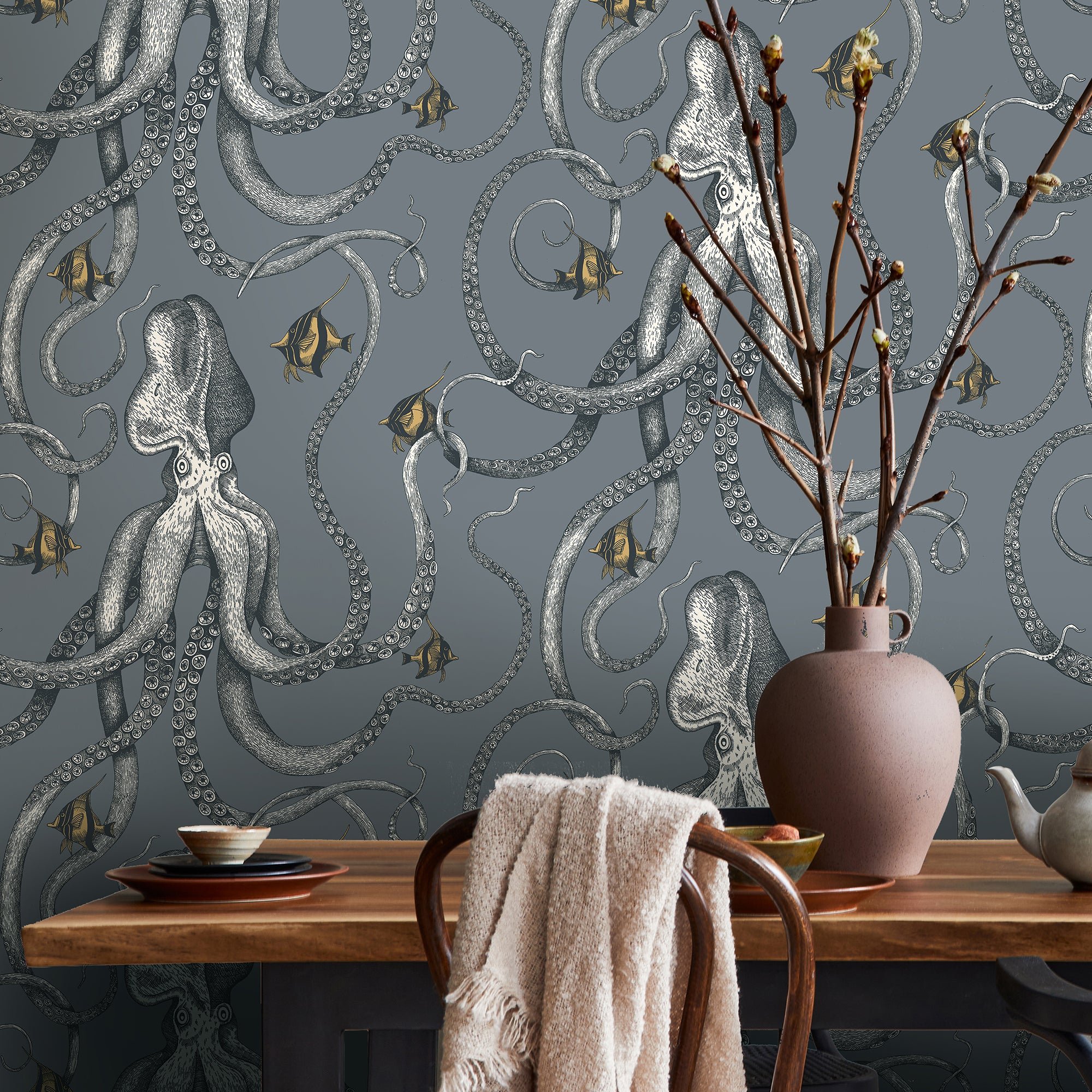 Octopoda Grand Wallpaper in bude blue color - pattern number JMW1030.11.0 - by Kravet in the Josephine Munsey Maitland collection