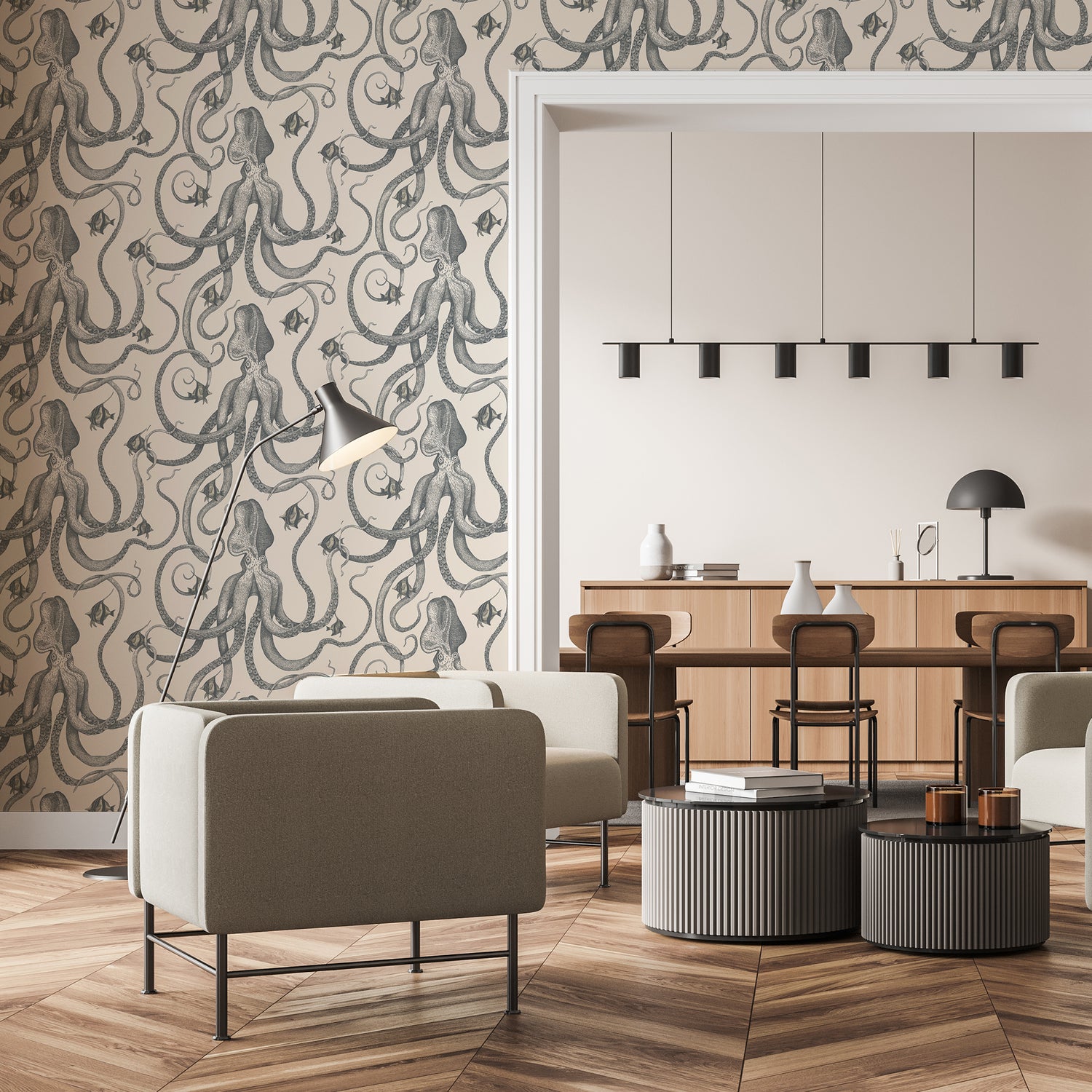 Octopoda Grand Wallpaper in hilles white color - pattern number JMW1030.31.0 - by Kravet in the Josephine Munsey Maitland collection