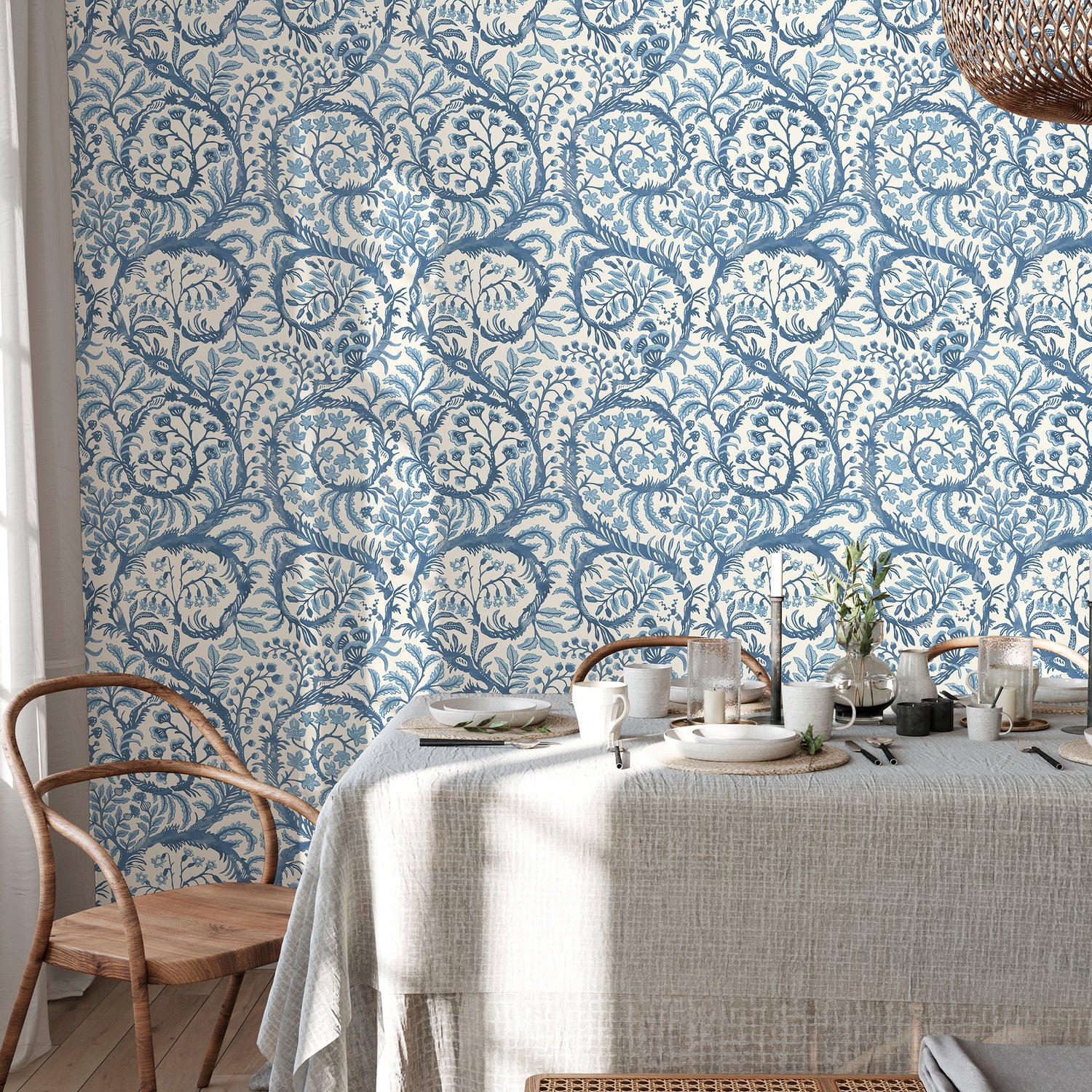 Butterrow Wallpaper in bright blue and white color - pattern number JMW1031.31.0 - by Kravet in the Josephine Munsey Maitland collection