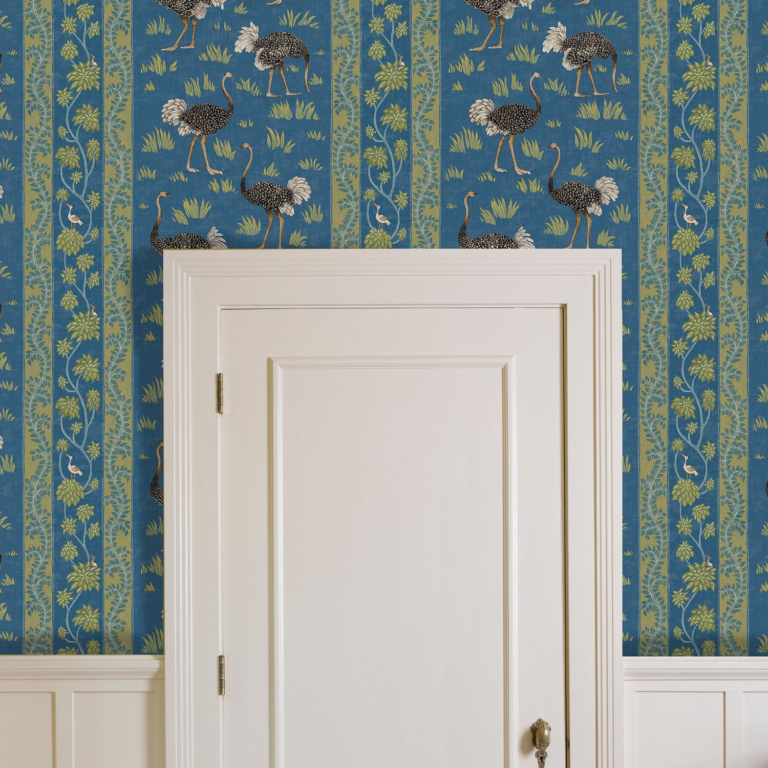 Ostrich Stripe Wallpaper in bright blue color - pattern number JMW1032.21.0 - by Kravet in the Josephine Munsey Maitland collection