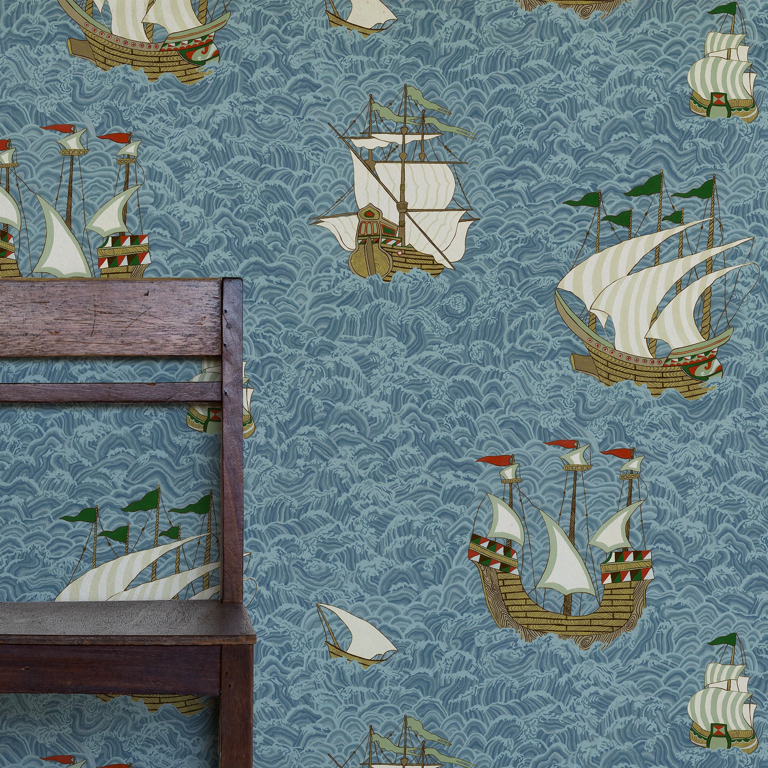Ships Wallpaper in sea blue color - pattern number JMW1033.11.0 - by Kravet in the Josephine Munsey Juniper collection