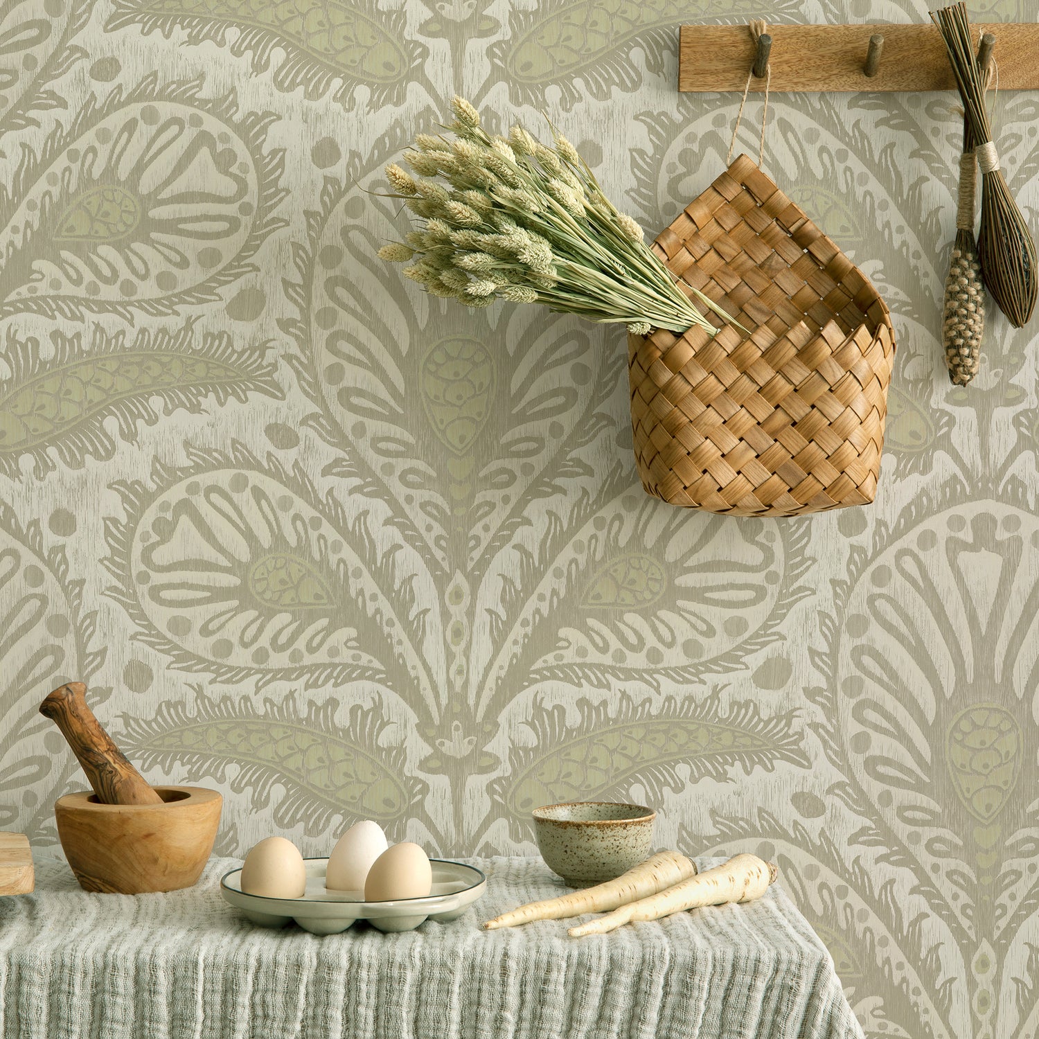 Ikat Clover Wallpaper in sage color - pattern number JMW1034.11.0 - by Kravet in the Josephine Munsey Juniper collection