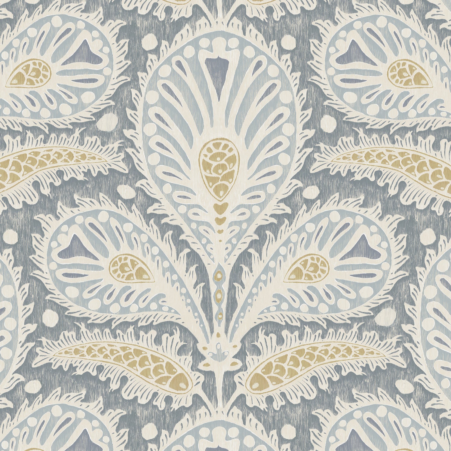 Ikat Clover Wallpaper in blue and yellow color - pattern number JMW1034.41.0 - by Kravet in the Josephine Munsey Juniper collection