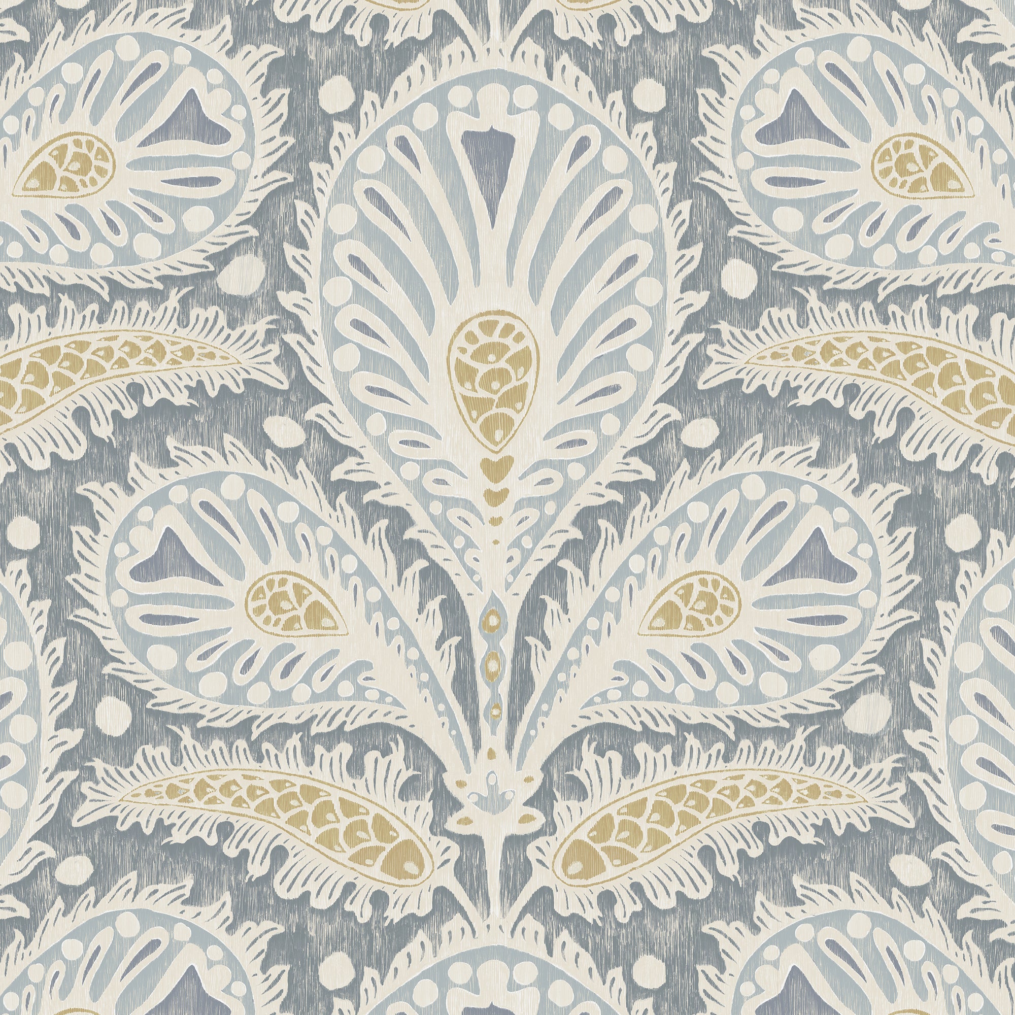 Ikat Clover Wallpaper in blue and yellow color - pattern number JMW1034.41.0 - by Kravet in the Josephine Munsey Juniper collection