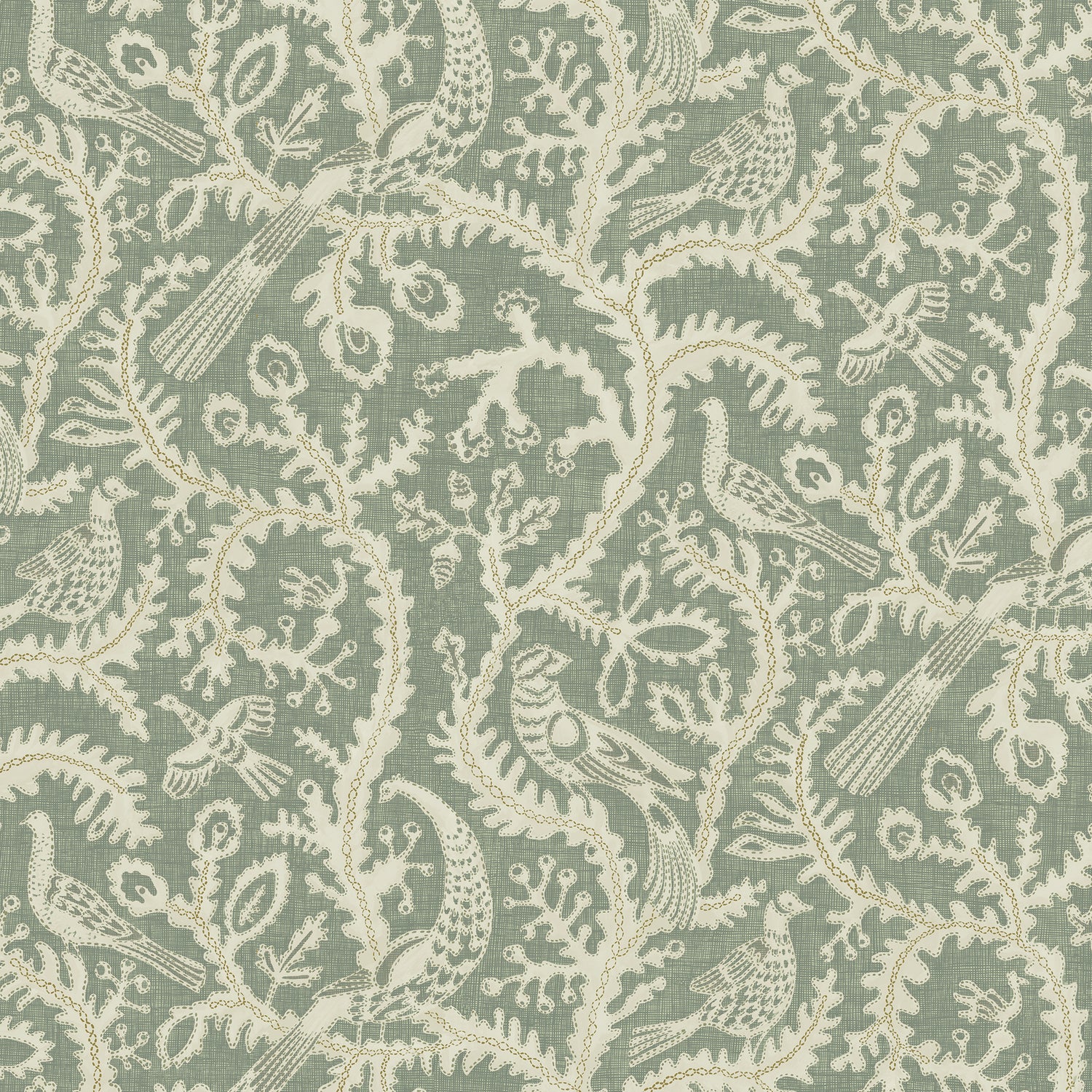 Stitched Birds Wallpaper in aqua color - pattern number JMW1035.01.0 - by Kravet in the Josephine Munsey Juniper collection