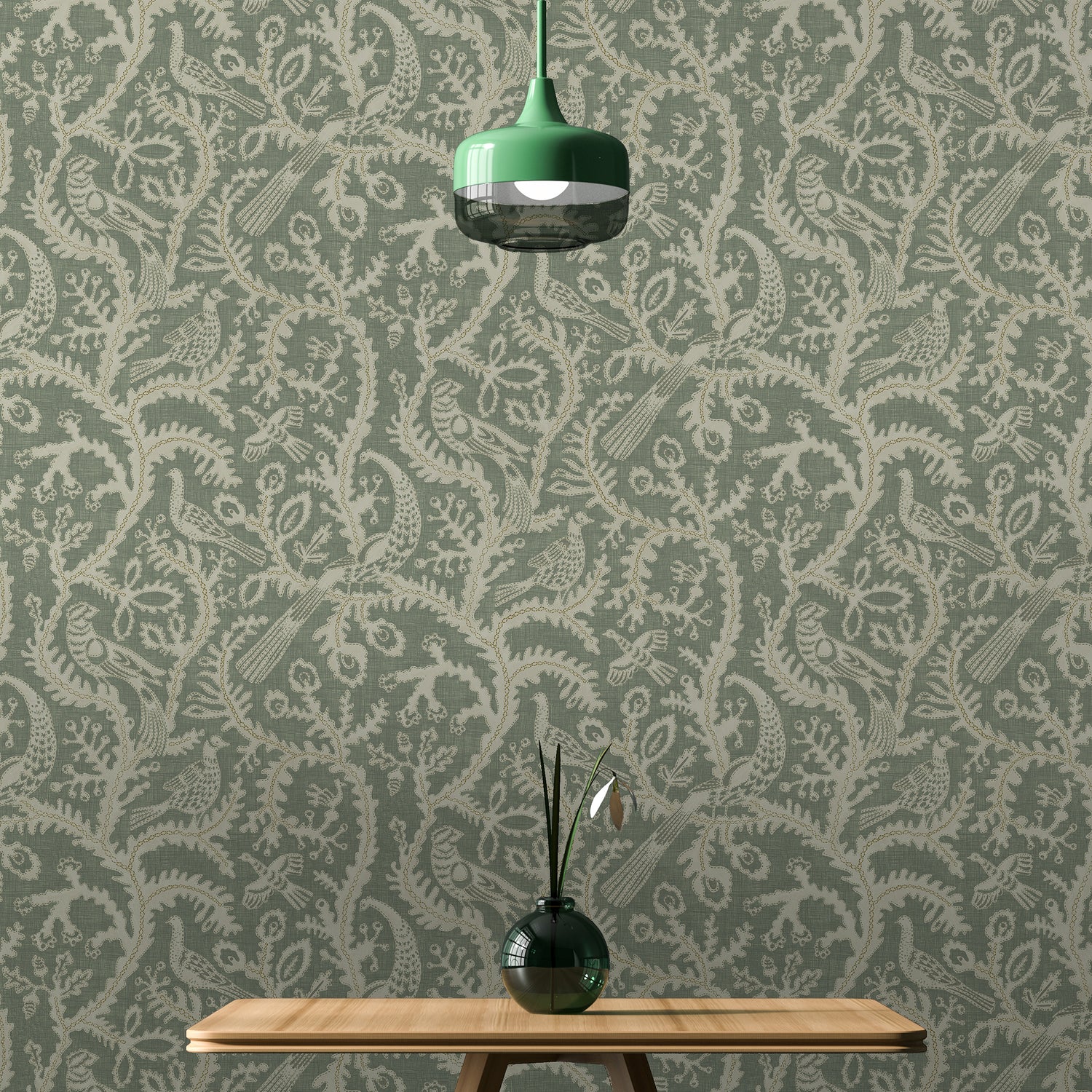 Stitched Birds Wallpaper in aqua color - pattern number JMW1035.01.0 - by Kravet in the Josephine Munsey Juniper collection