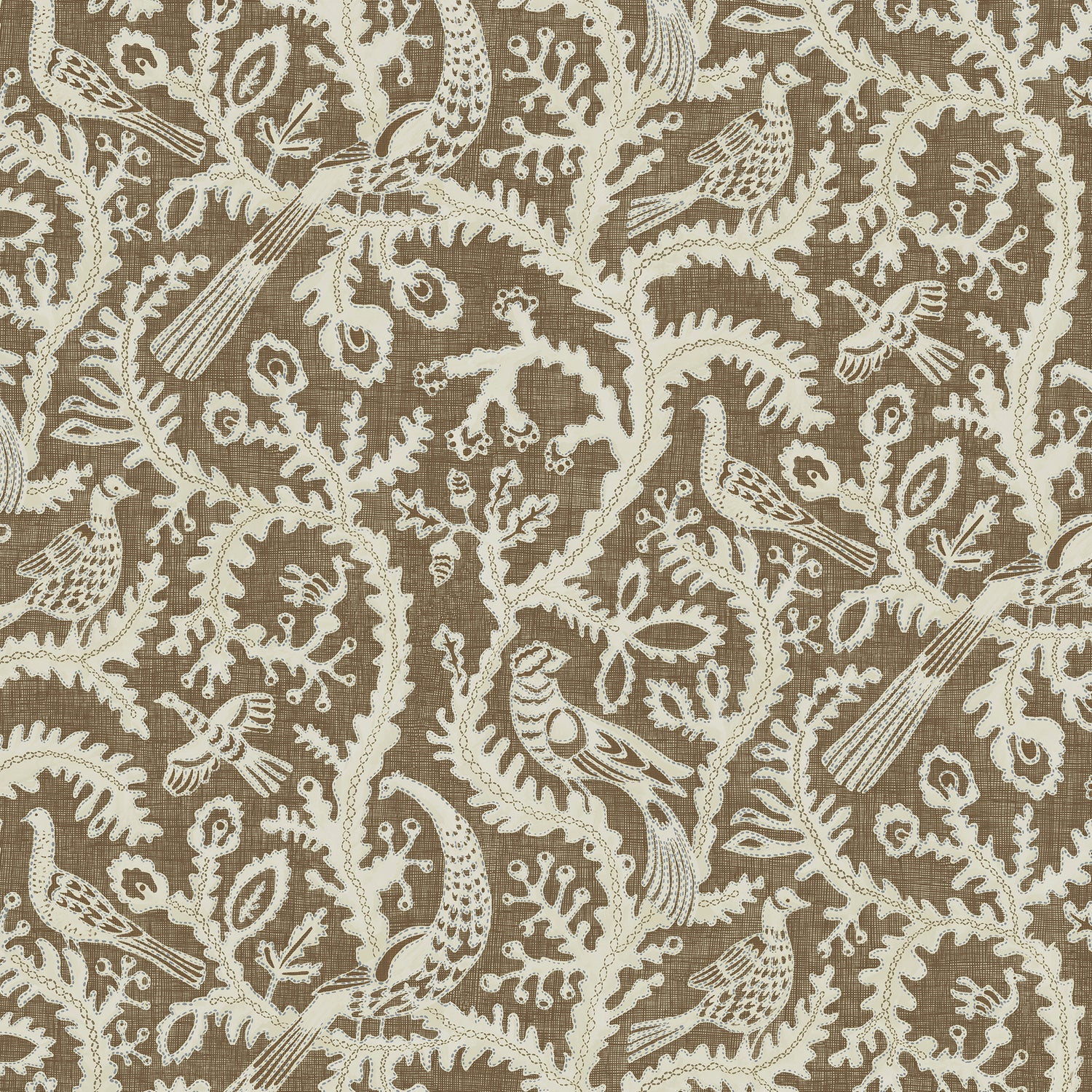 Stitched Birds Wallpaper in brown color - pattern number JMW1035.21.0 - by Kravet in the Josephine Munsey Juniper collection