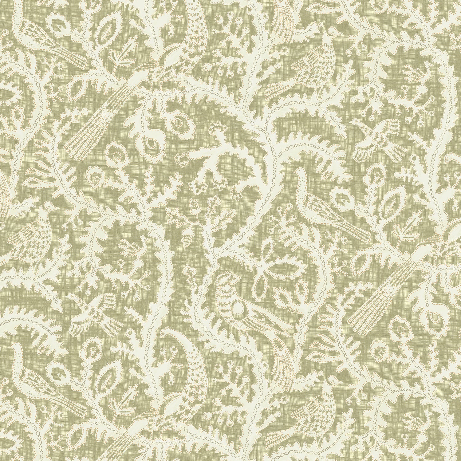 Stitched Birds Wallpaper in sage color - pattern number JMW1035.31.0 - by Kravet in the Josephine Munsey Juniper collection