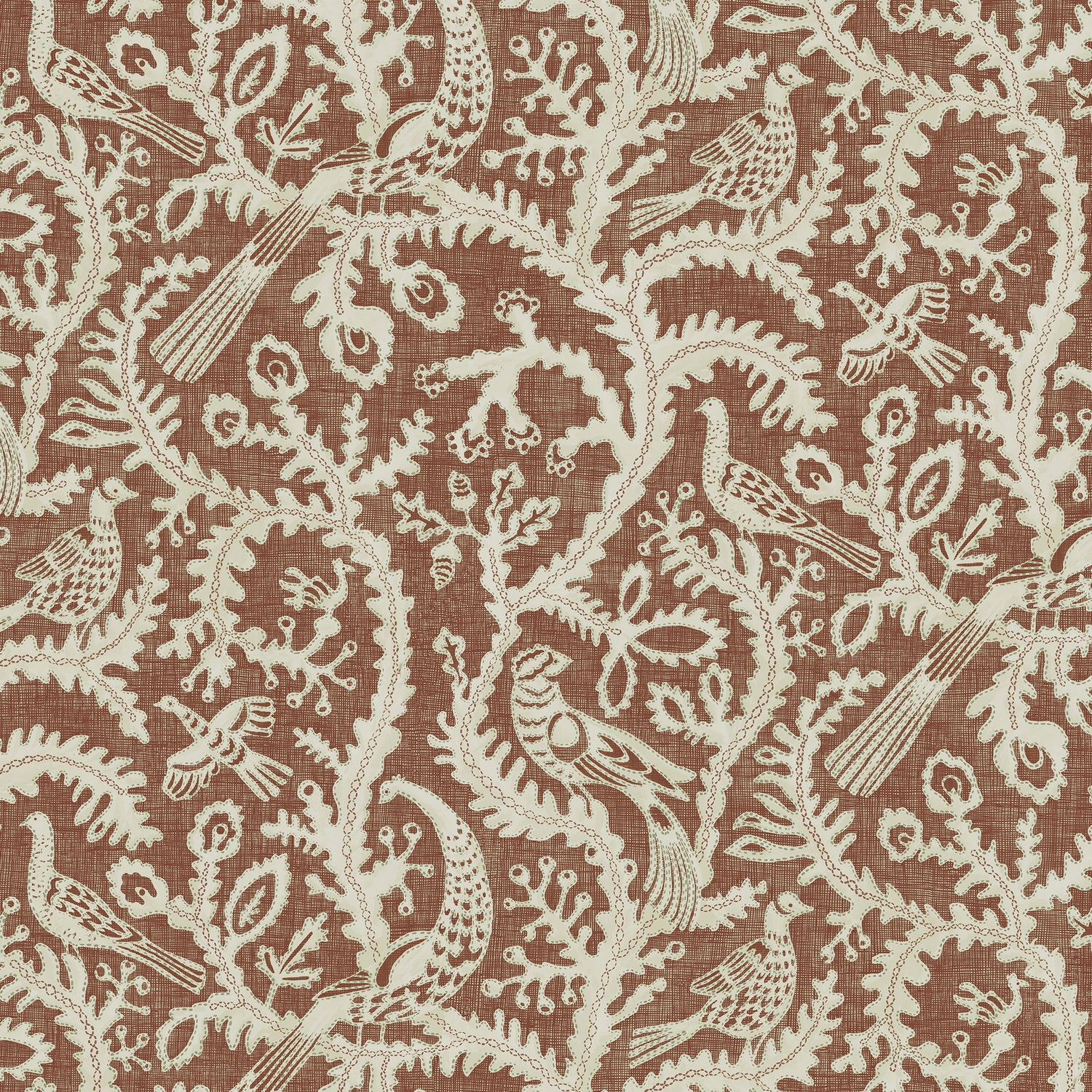 Stitched Birds Wallpaper in red color - pattern number JMW1035.41.0 - by Kravet in the Josephine Munsey Juniper collection