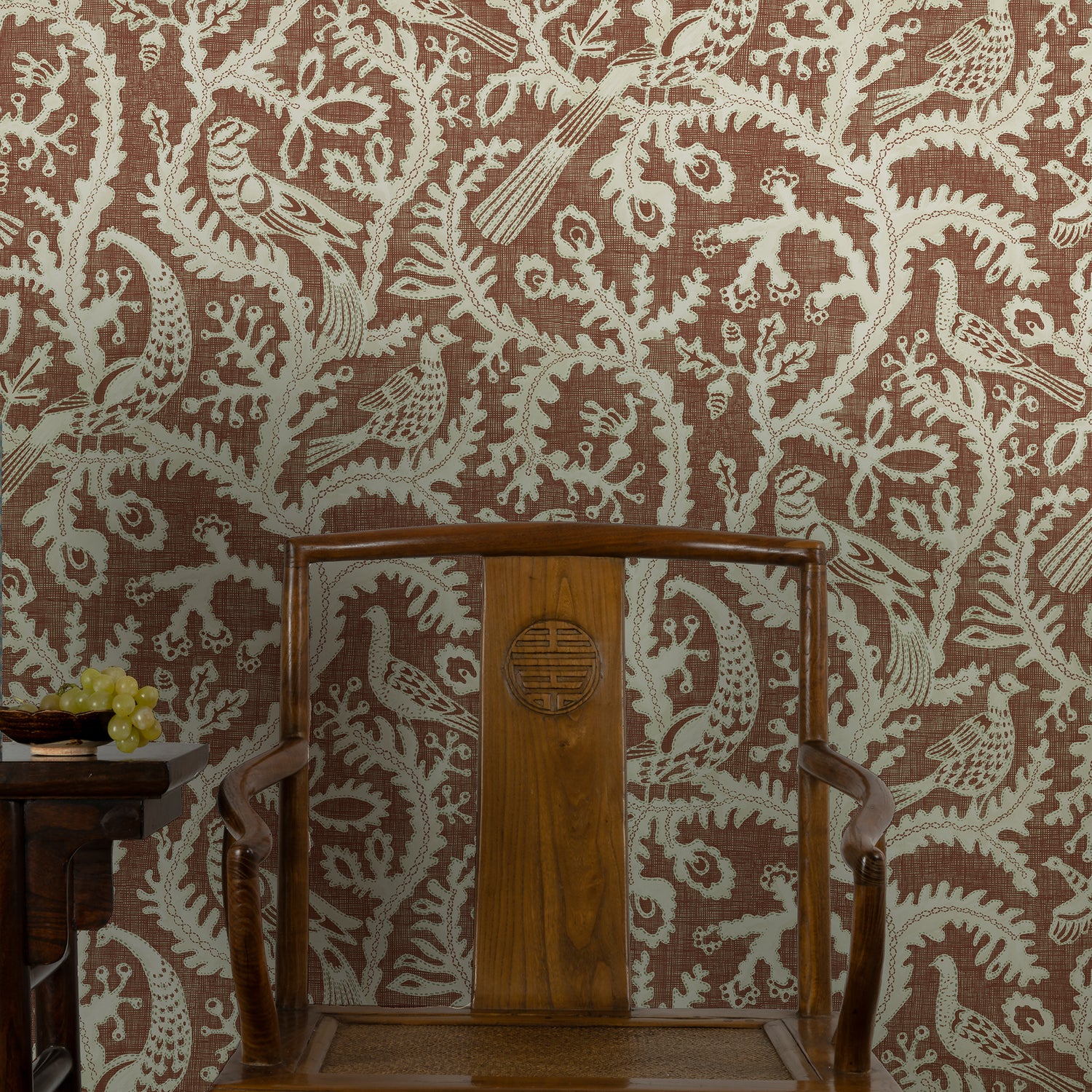 Stitched Birds Wallpaper in red color - pattern number JMW1035.41.0 - by Kravet in the Josephine Munsey Juniper collection