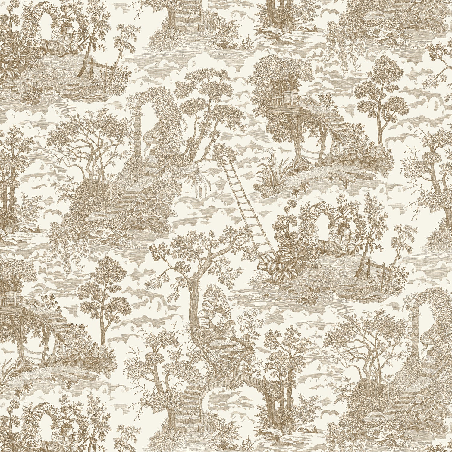 Islet Hopping Toile Wallpaper in stone color - pattern number JMW1038.01.0 - by Kravet in the Josephine Munsey Juniper collection