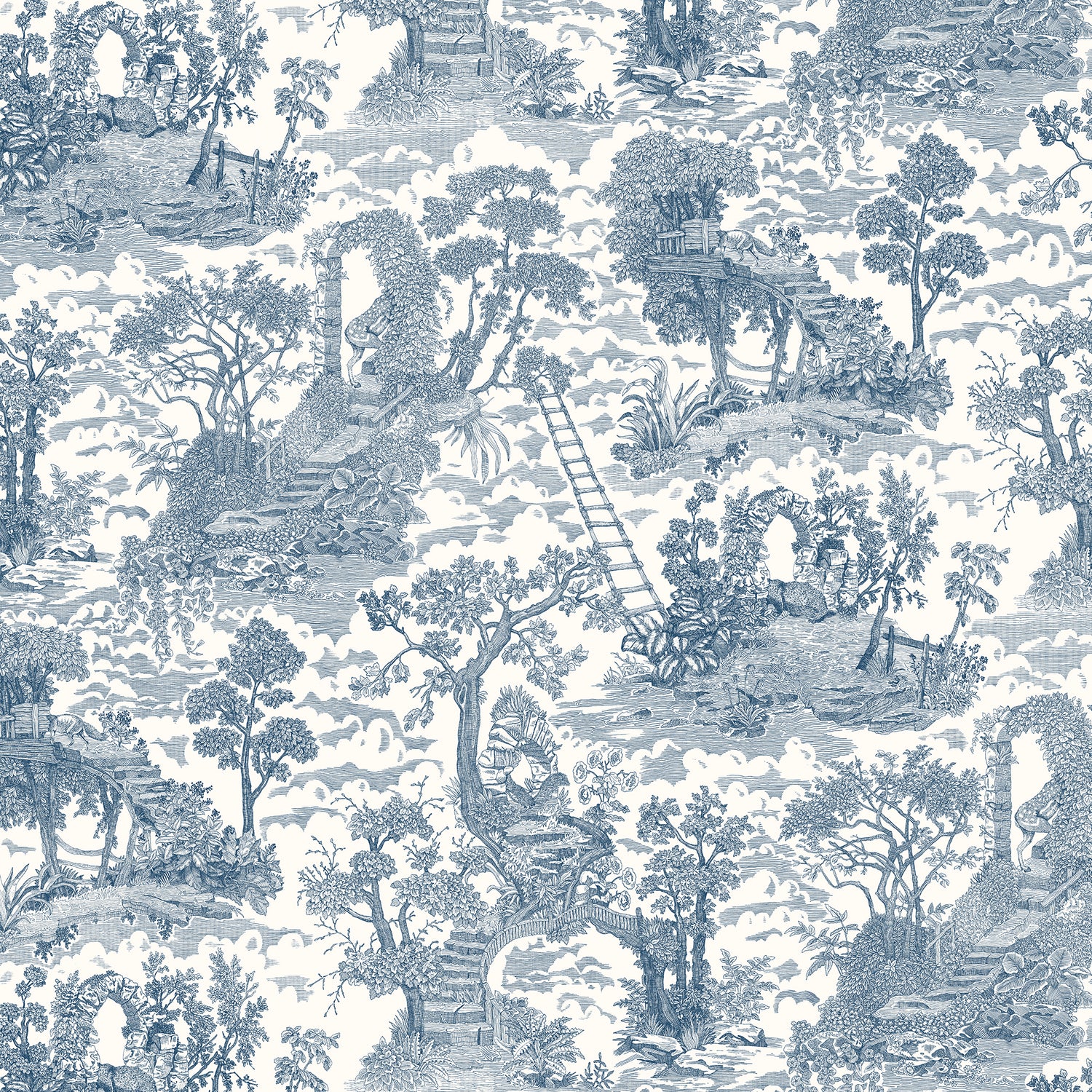 Islet Hopping Toile Wallpaper in blue color - pattern number JMW1038.11.0 - by Kravet in the Josephine Munsey Juniper collection