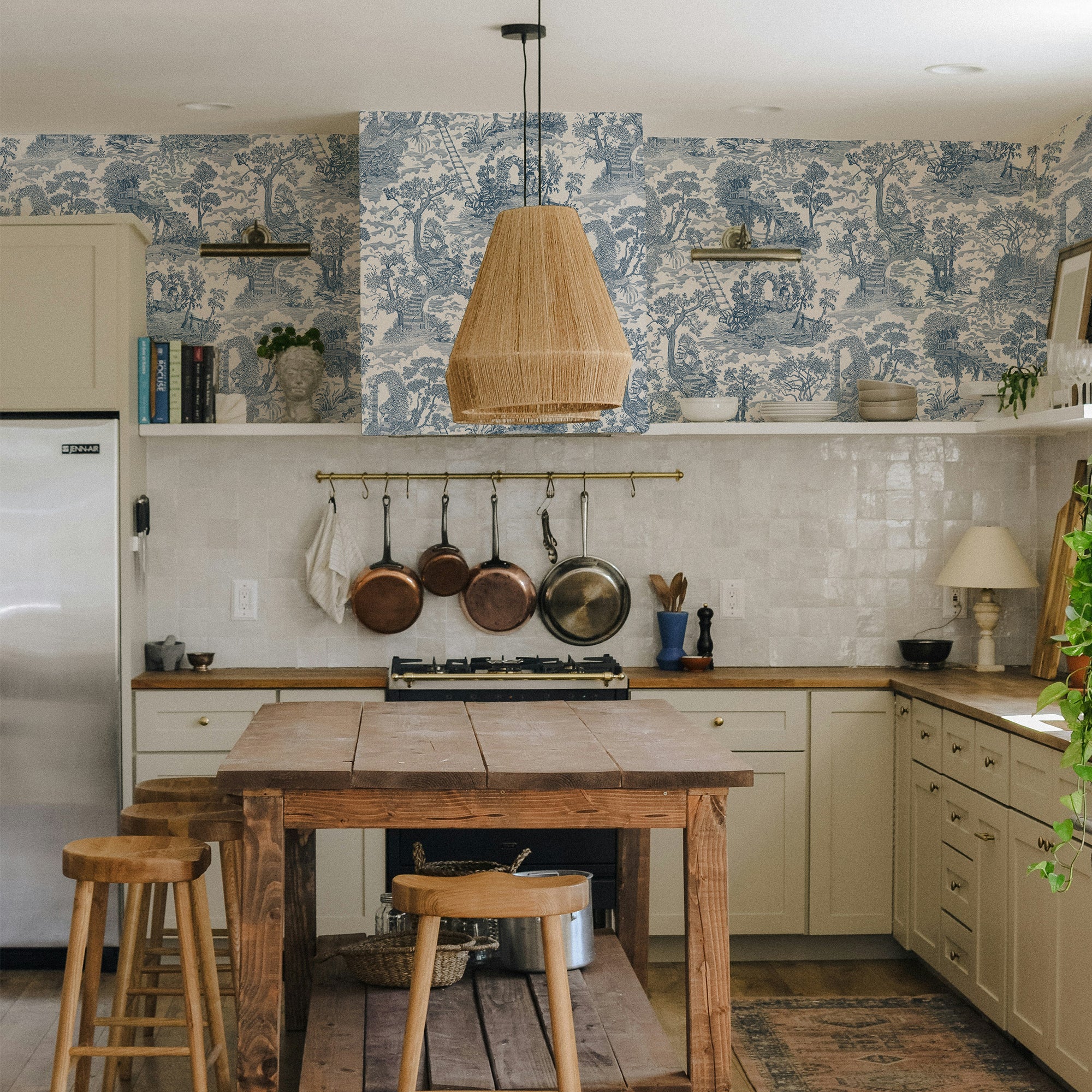 Islet Hopping Toile Wallpaper in blue color - pattern number JMW1038.11.0 - by Kravet in the Josephine Munsey Juniper collection