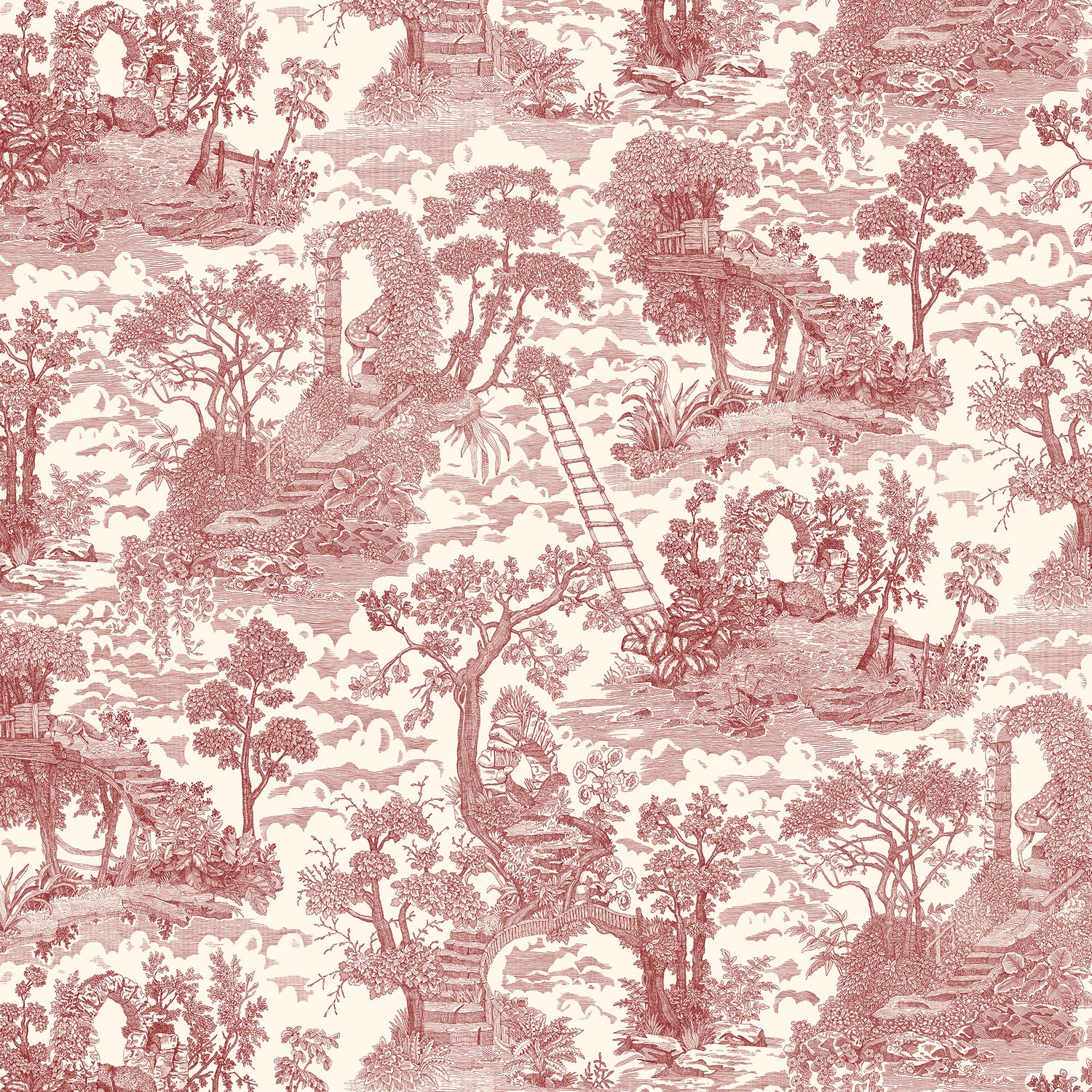Islet Hopping Toile Wallpaper in red color - pattern number JMW1038.21.0 - by Kravet in the Josephine Munsey Juniper collection