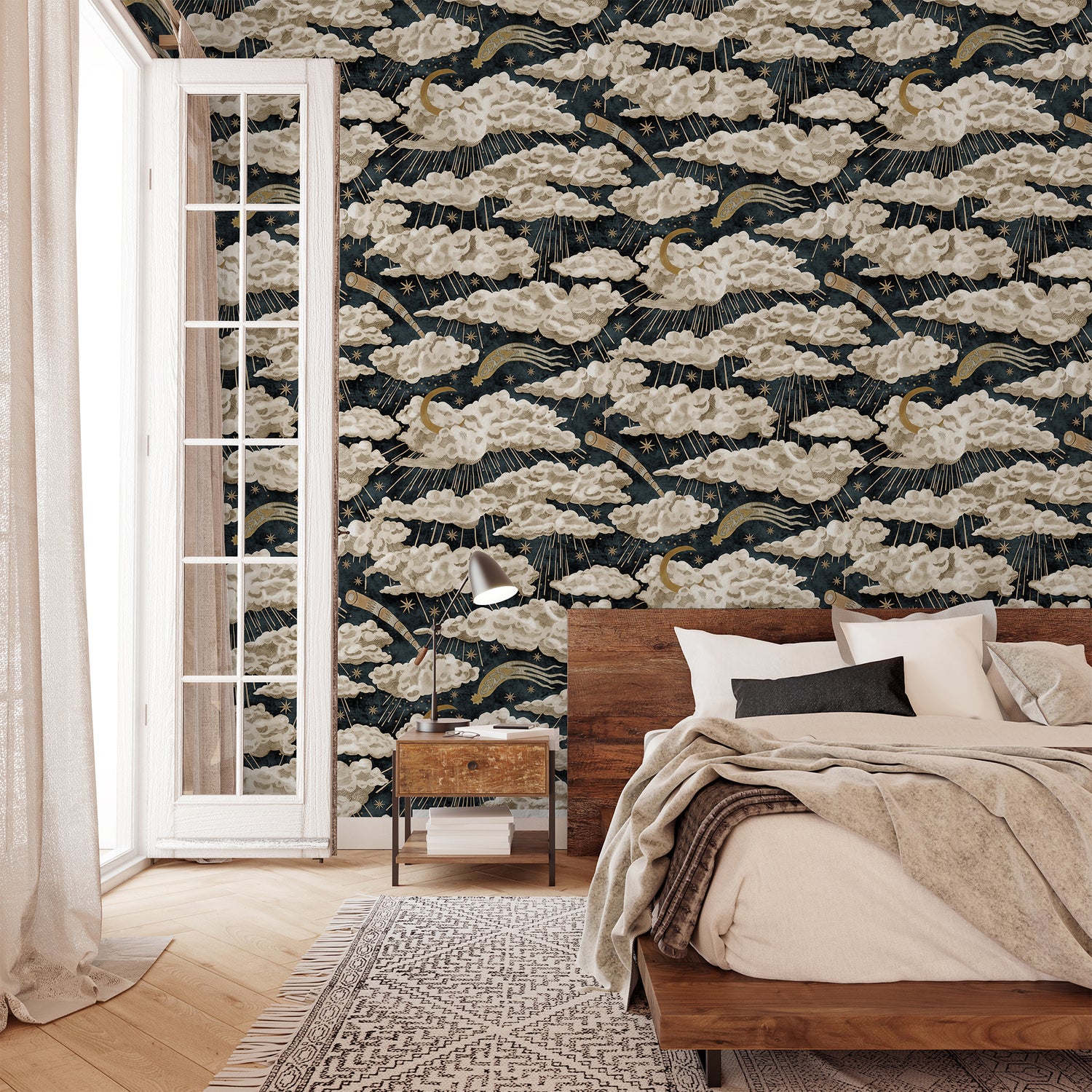 Cumulus Luna Wallpaper in midnight color - pattern number JMW1039.01.0 - by Kravet in the Josephine Munsey Juniper collection