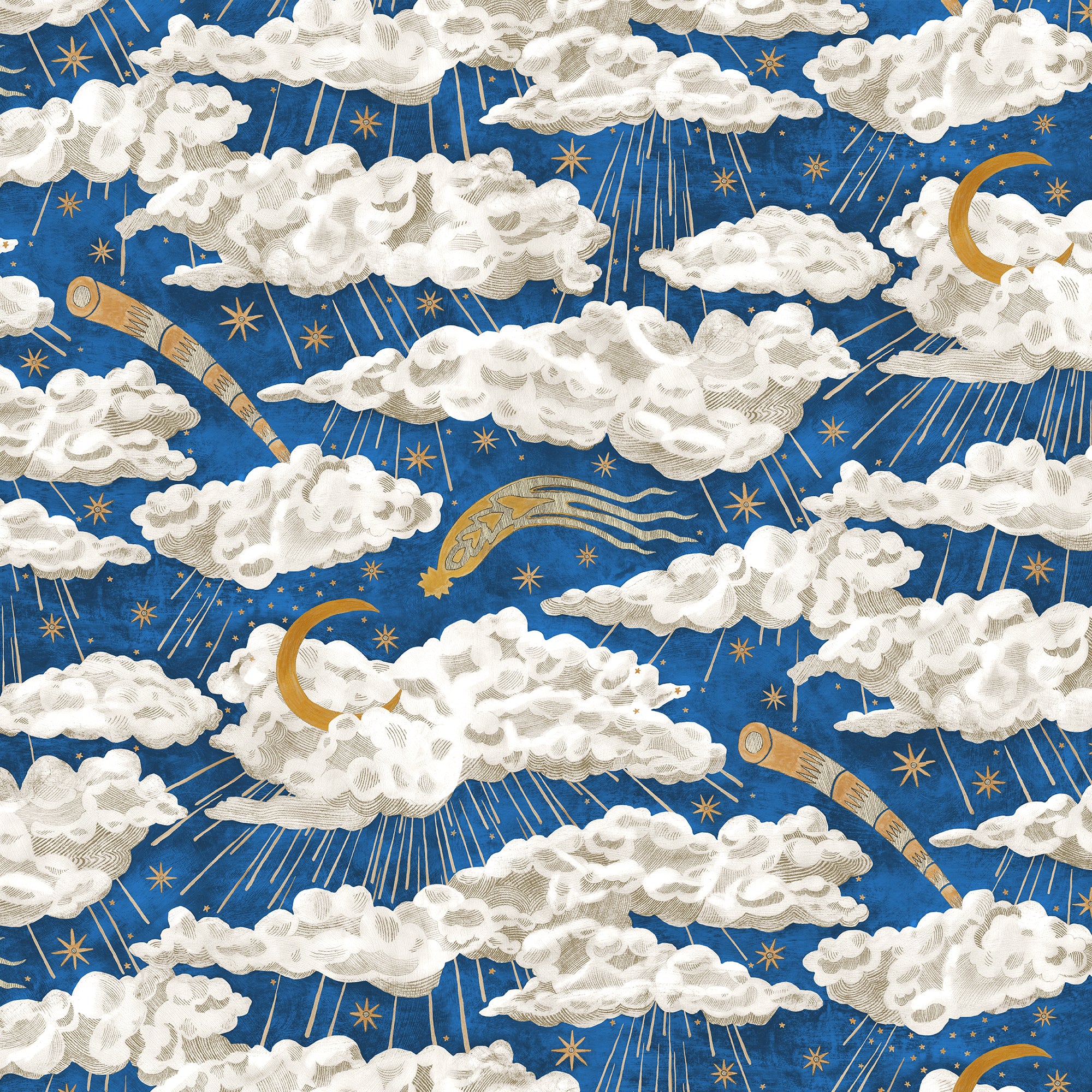 Cumulus Luna Wallpaper in bright blue color - pattern number JMW1039.11.0 - by Kravet in the Josephine Munsey Juniper collection