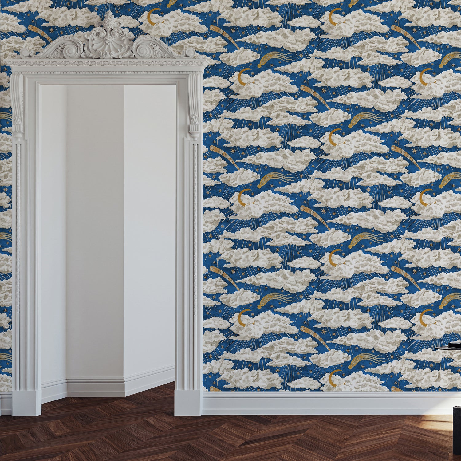 Cumulus Luna Wallpaper in bright blue color - pattern number JMW1039.11.0 - by Kravet in the Josephine Munsey Juniper collection
