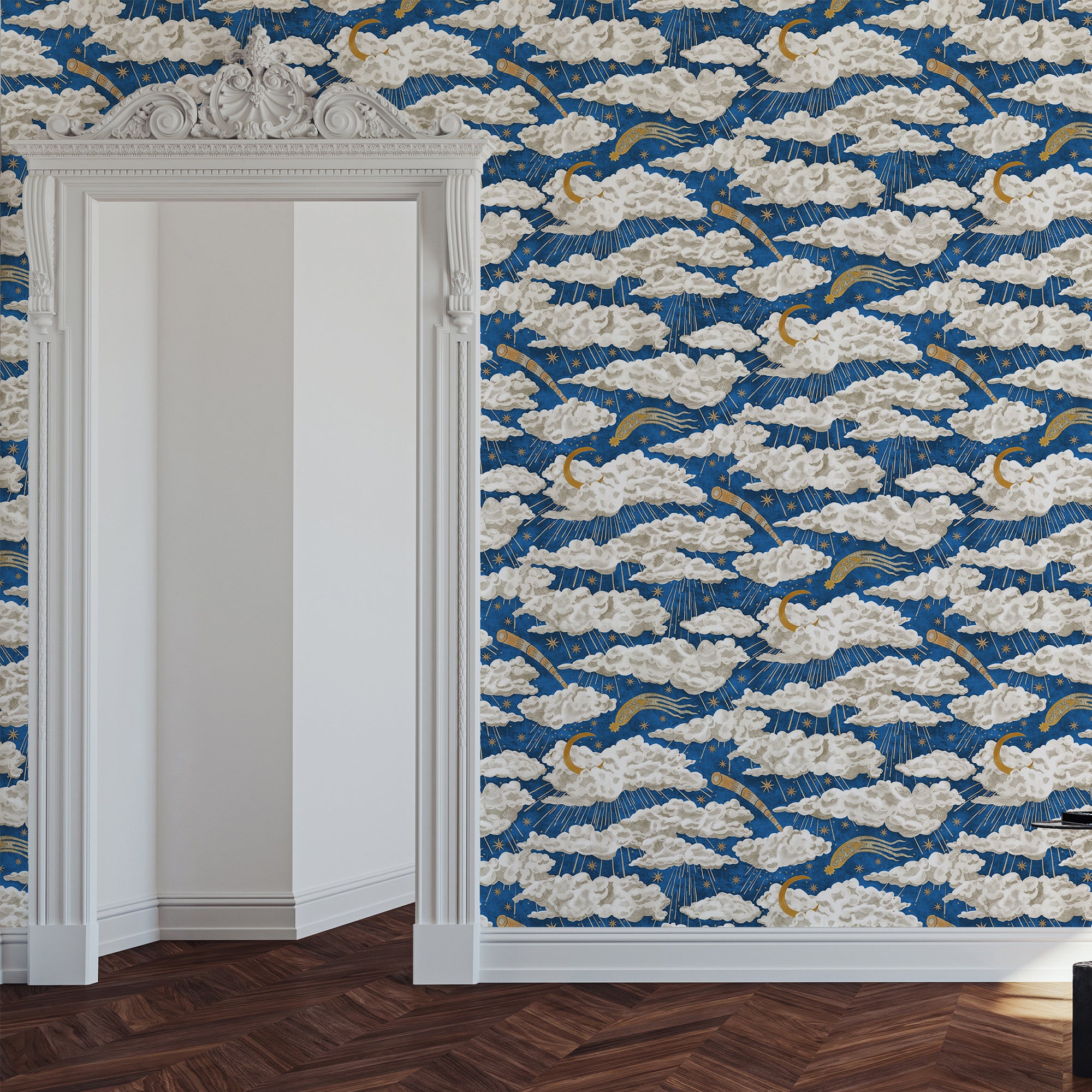 Cumulus Luna Wallpaper in bright blue color - pattern number JMW1039.11.0 - by Kravet in the Josephine Munsey Juniper collection