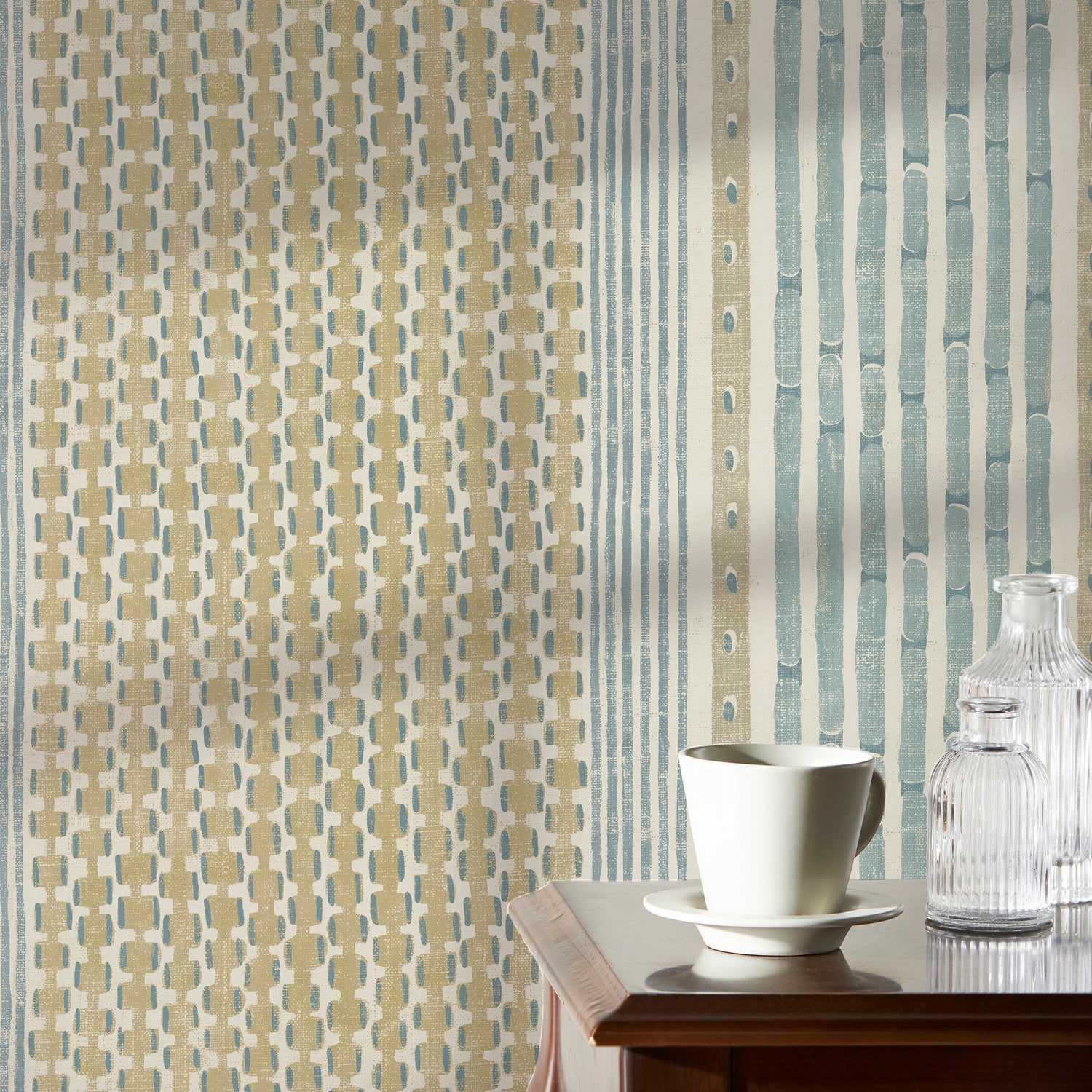 Rita Stripe Wallpaper in lemon and light blue color - pattern number JMW1042.11.0 - by Kravet in the Josephine Munsey Juniper collection