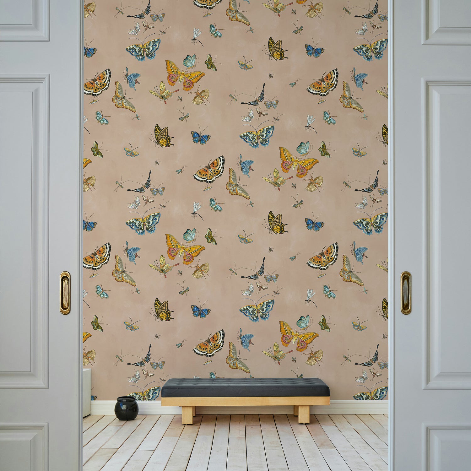 Butterflies Wallpaper in plaster pink color - pattern number JMW1043.01.0 - by Kravet in the Josephine Munsey Alma collection