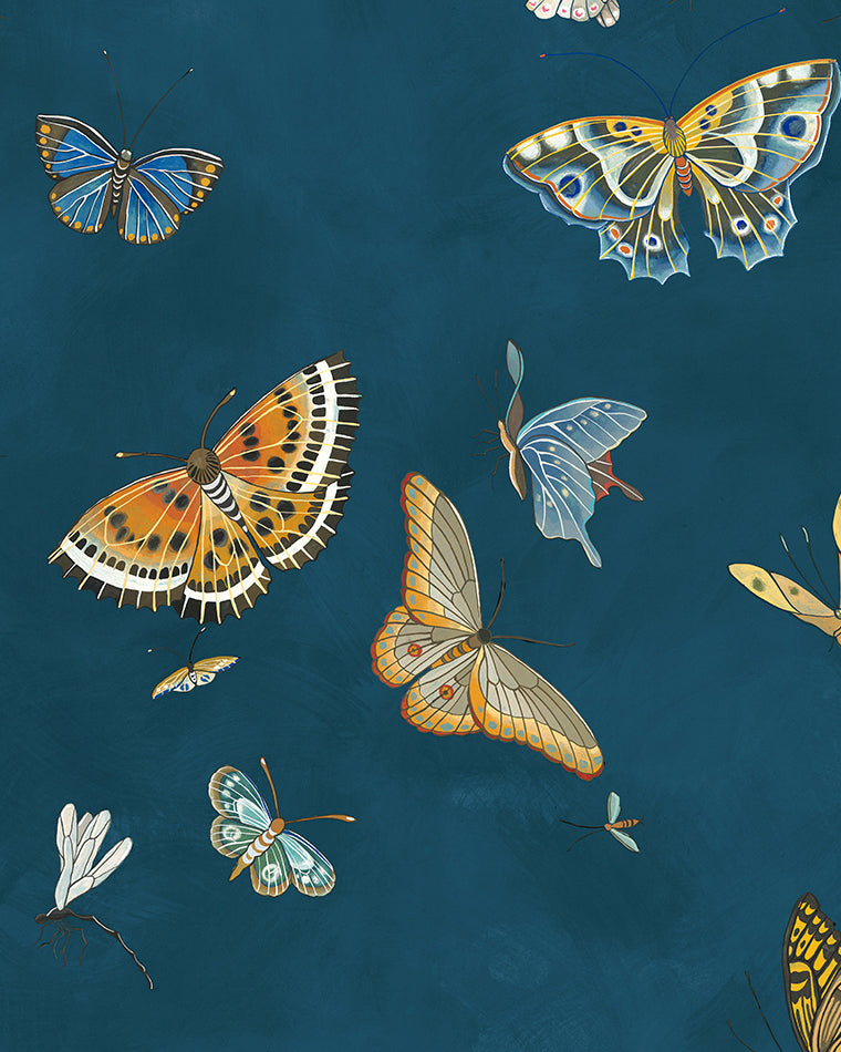 Butterflies Wallpaper in bright navy color - pattern number JMW1043.21.0 - by Kravet in the Josephine Munsey Alma collection