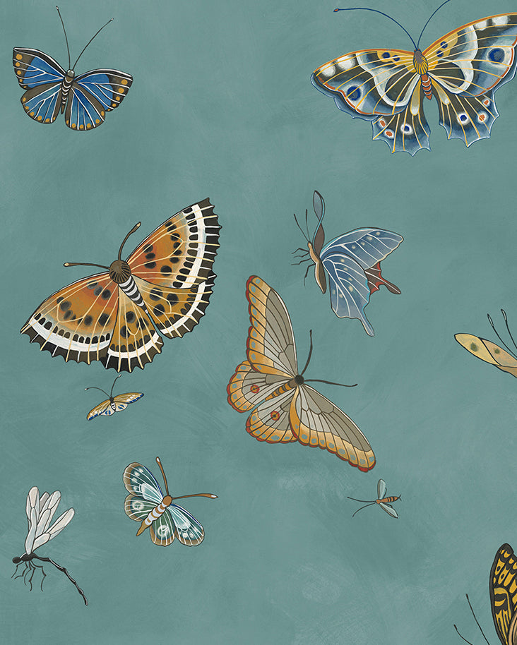Butterflies Wallpaper in celadon color - pattern number JMW1043.31.0 - by Kravet in the Josephine Munsey Alma collection