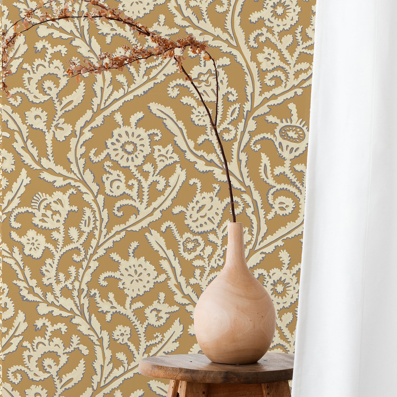 Letti Wallpaper in mustard and yellow color - pattern number JMW1044.31.0 - by Kravet in the Josephine Munsey Alma collection