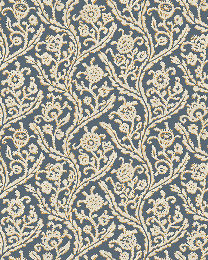 Letti Wallpaper in navy and mustard color - pattern number JMW1044.91.0 - by Kravet in the Josephine Munsey Alma collection