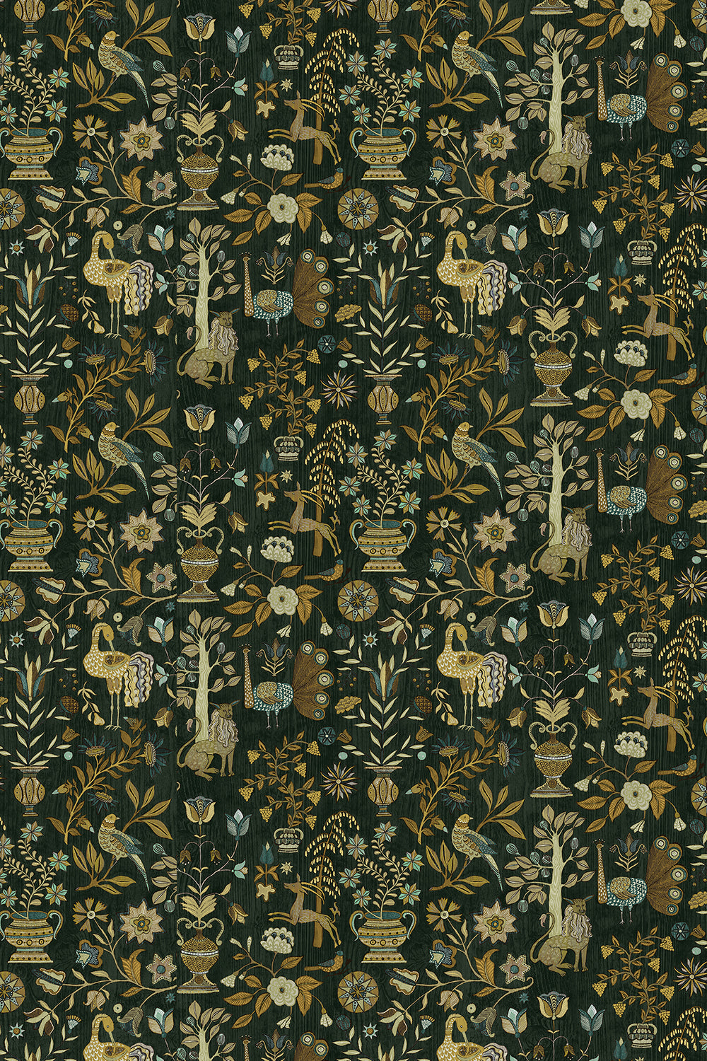 Fable Garden Wallpaper in olive and black color - pattern number JMW1045.11.0 - by Kravet in the Josephine Munsey Alma collection