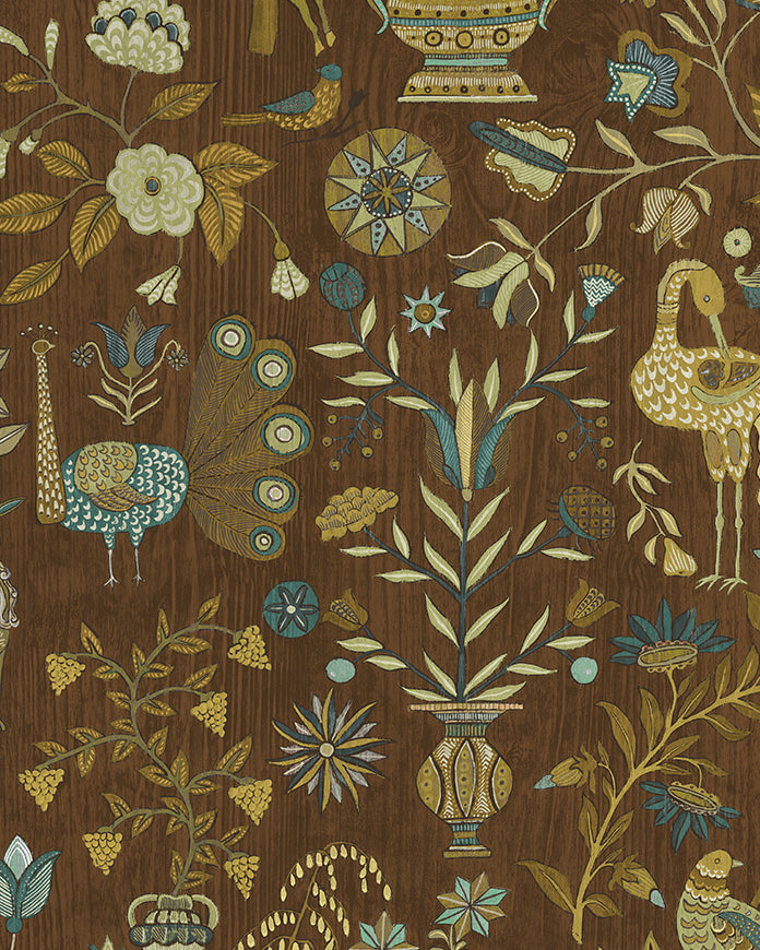 Fable Garden Wallpaper in brown color - pattern number JMW1045.41.0 - by Kravet in the Josephine Munsey Alma collection